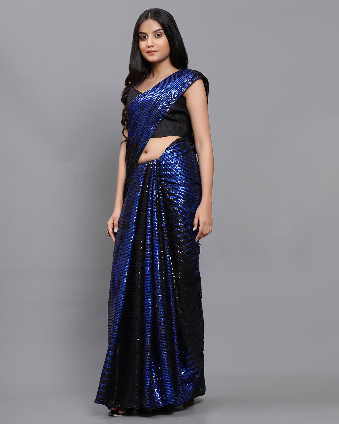 women's silk & georgette blue saree with unstiched blouse piece