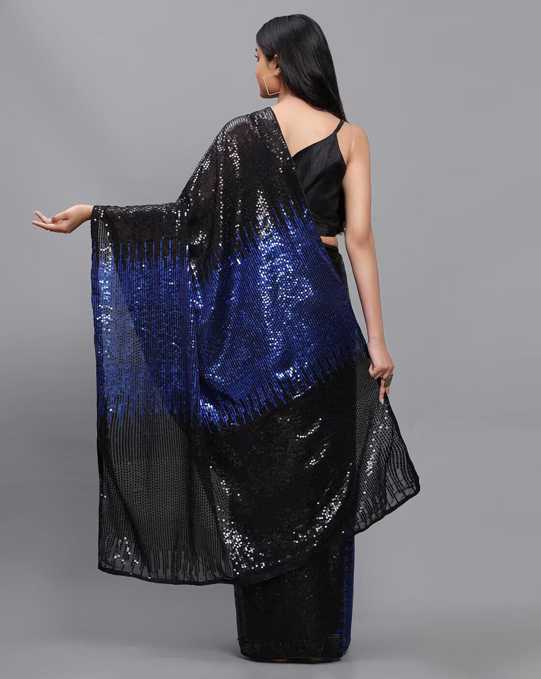 women's silk & georgette blue saree with unstiched blouse piece
