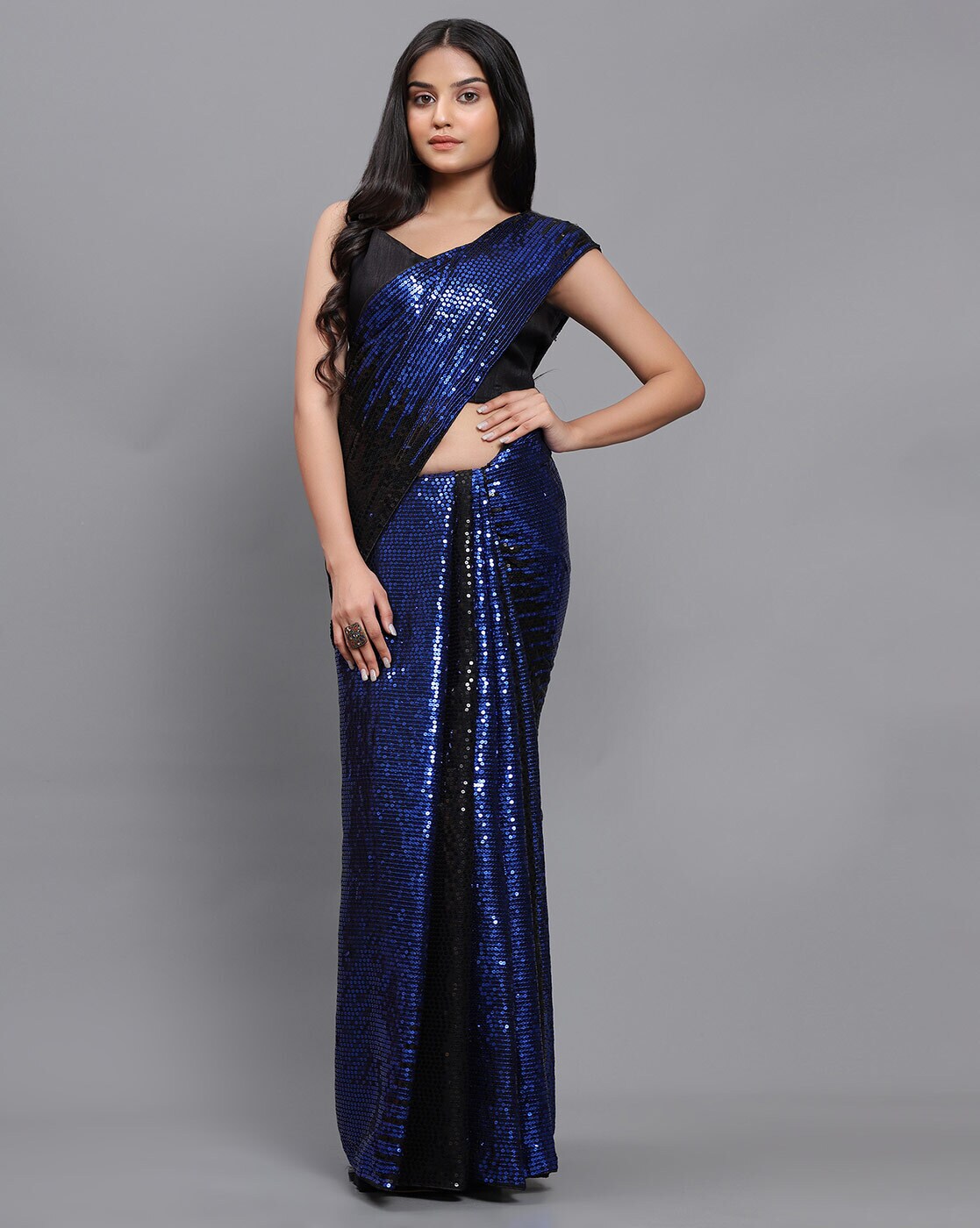 women's silk & georgette blue saree with unstiched blouse piece