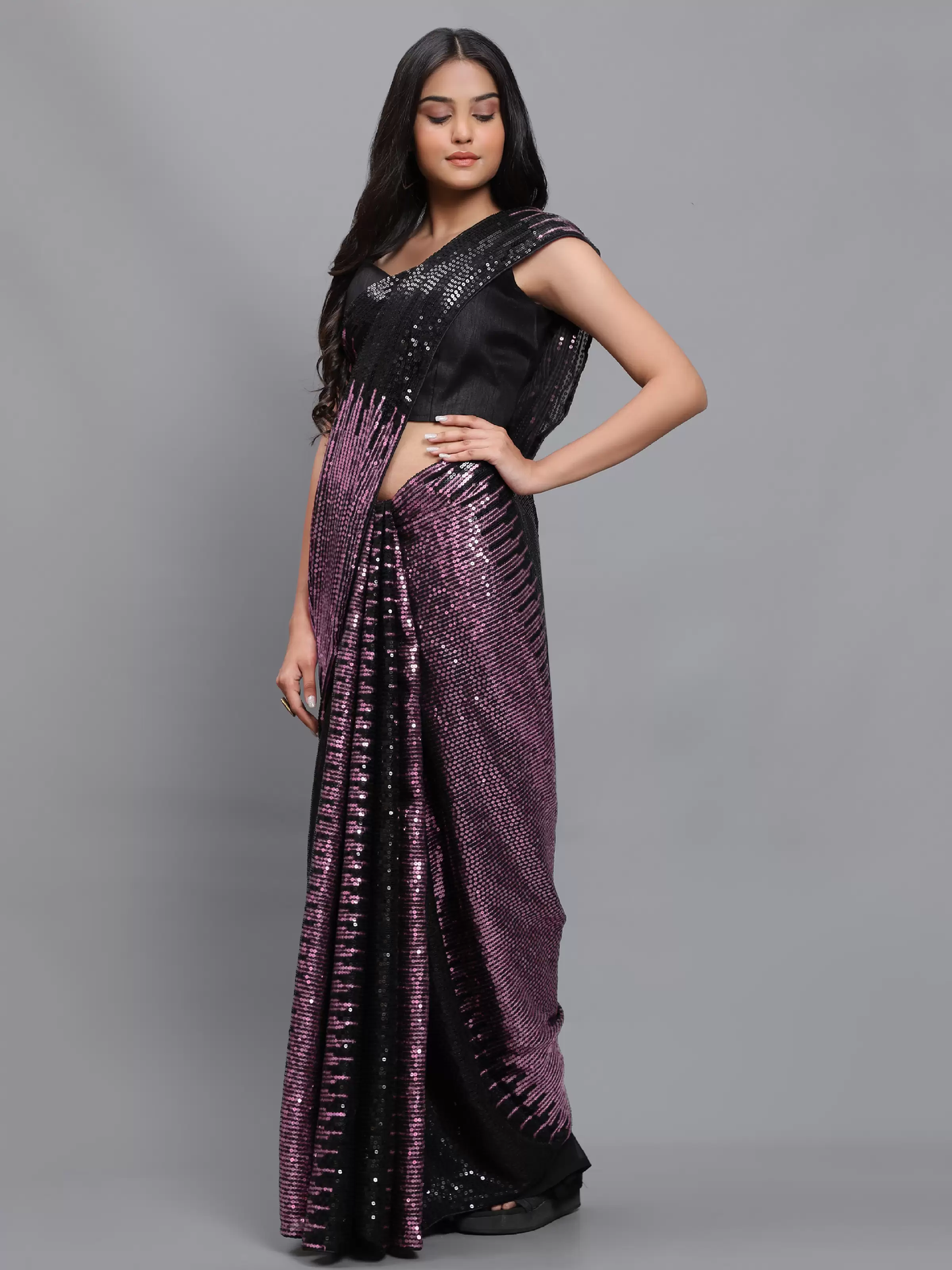 women's silk & georgette onion saree with unstiched blouse piece ( 0001-onion velvet )