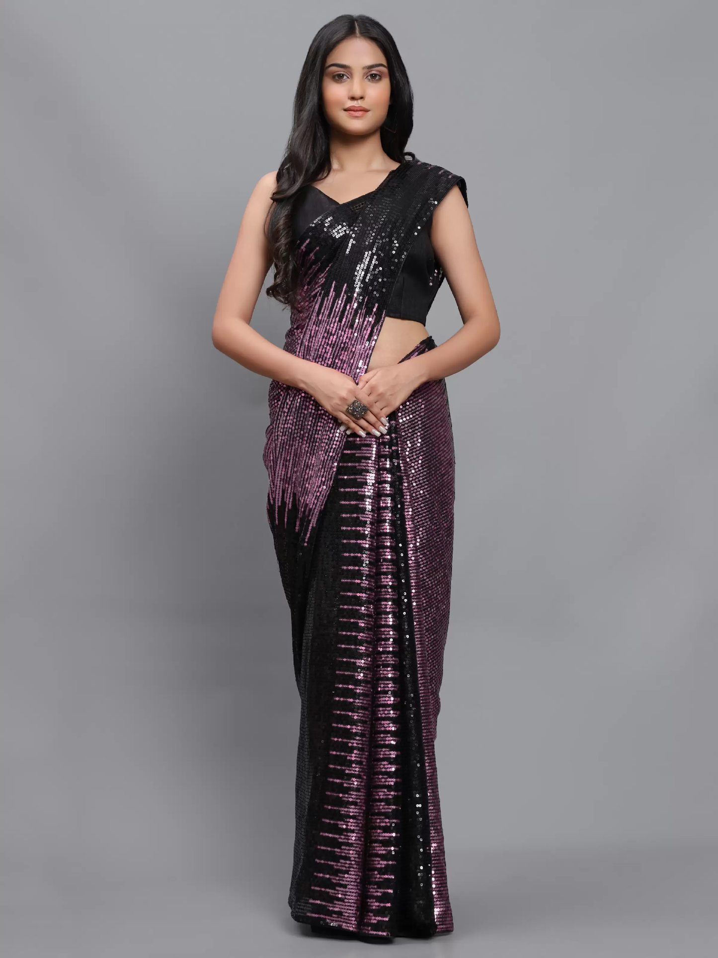 women's silk & georgette onion saree with unstiched blouse piece ( 0001-onion velvet )