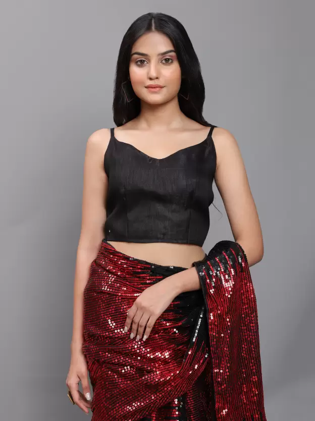 women's silk & georgette red saree with unstiched blouse piece