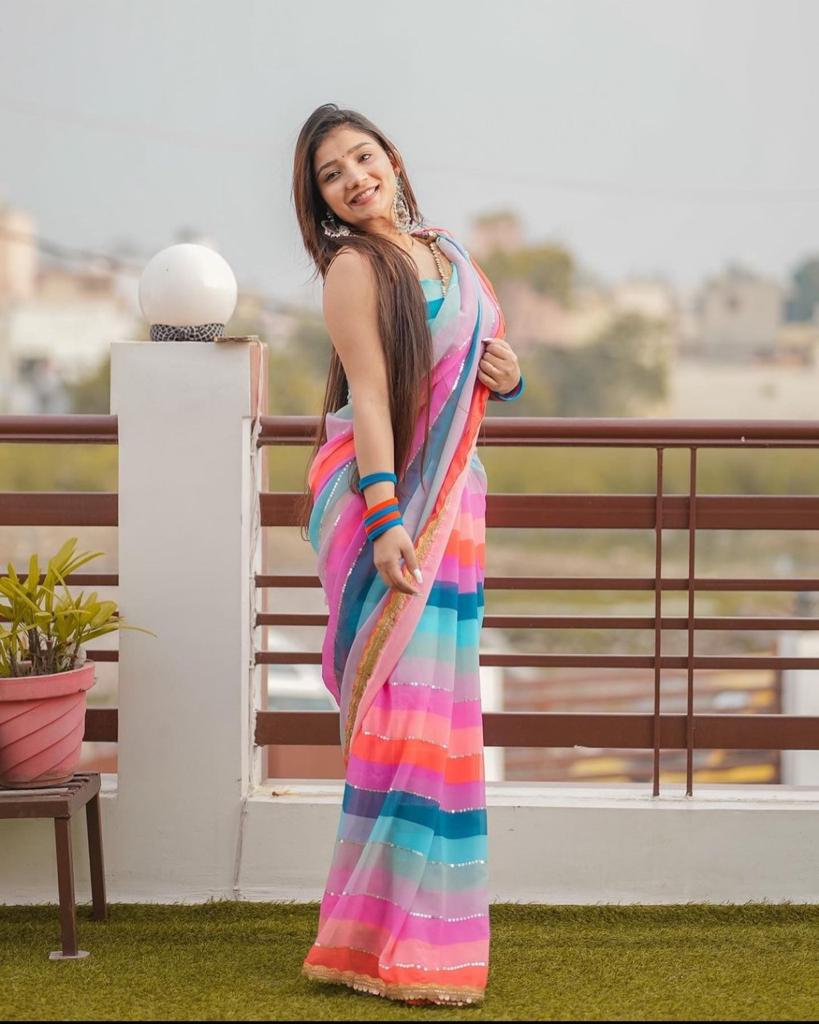women's georgette multicolor saree with blouse piece