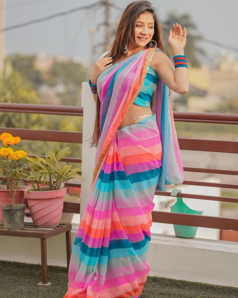 women's georgette multicolor saree with blouse piece