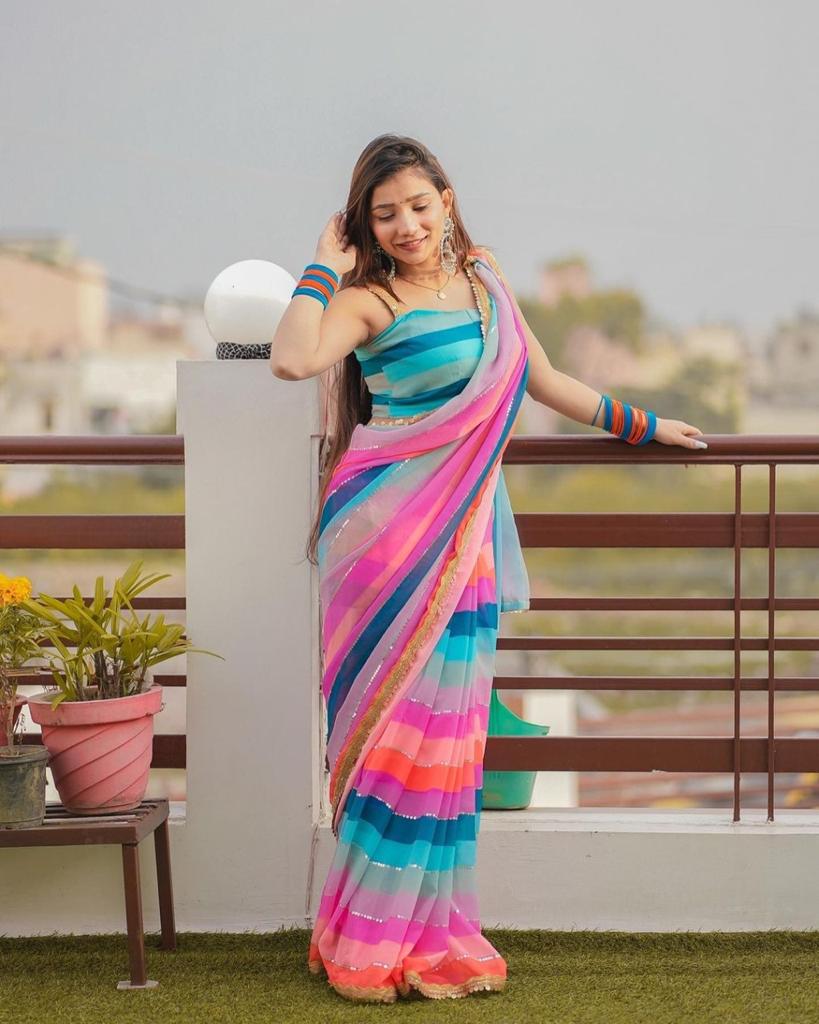women's georgette multicolor saree with blouse piece