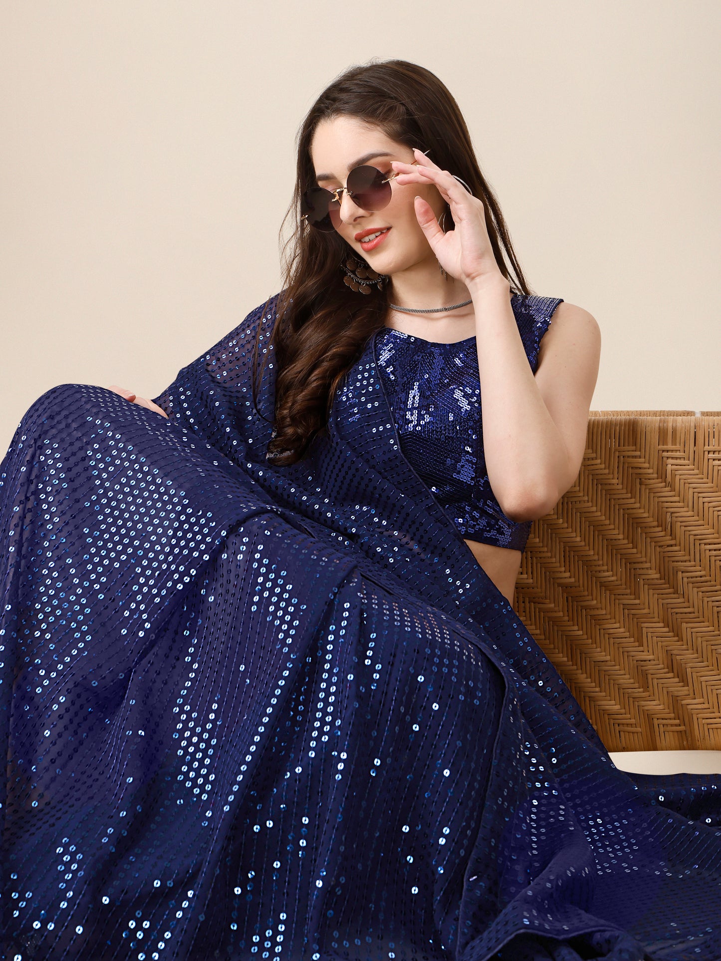 georgette women's blue saree silk with blouse piece ( 0143-dark_blue )