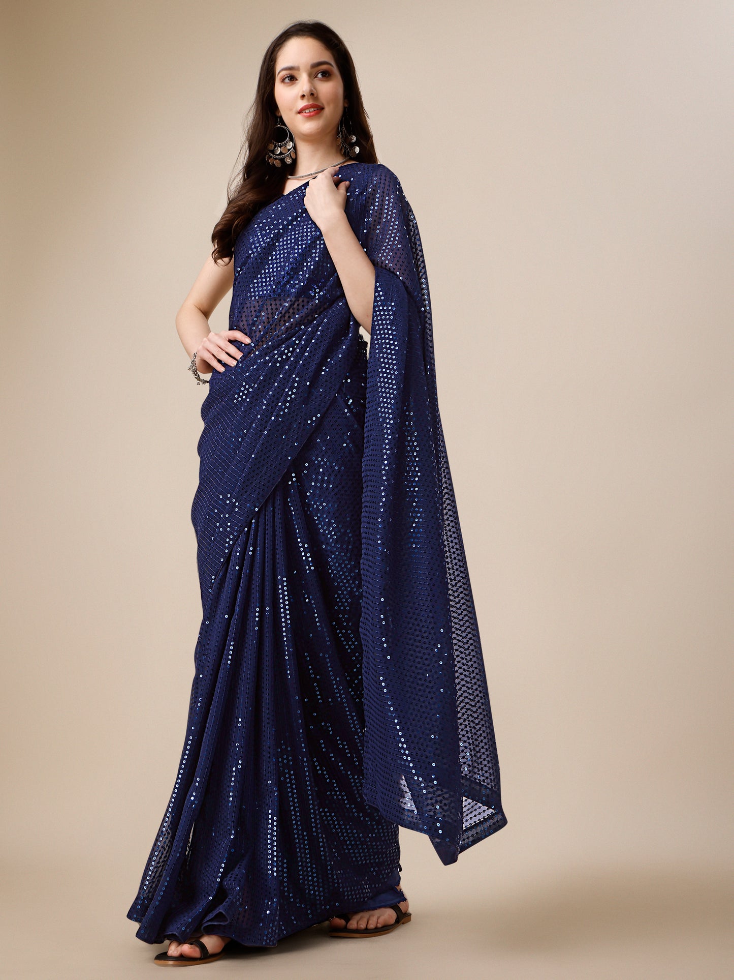 georgette women's blue saree silk with blouse piece ( 0143-dark_blue )