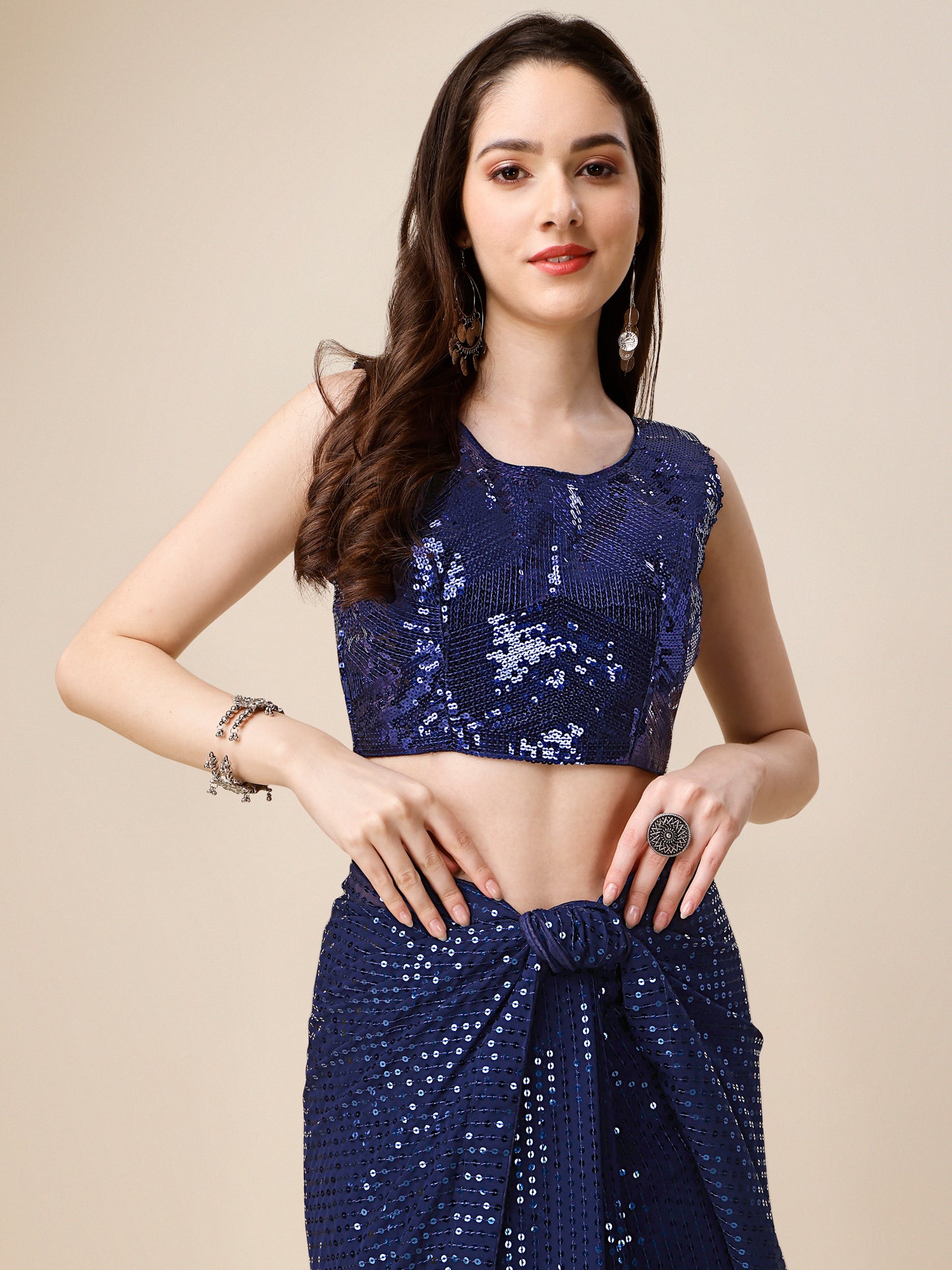 georgette women's blue saree silk with blouse piece ( 0143-dark_blue )