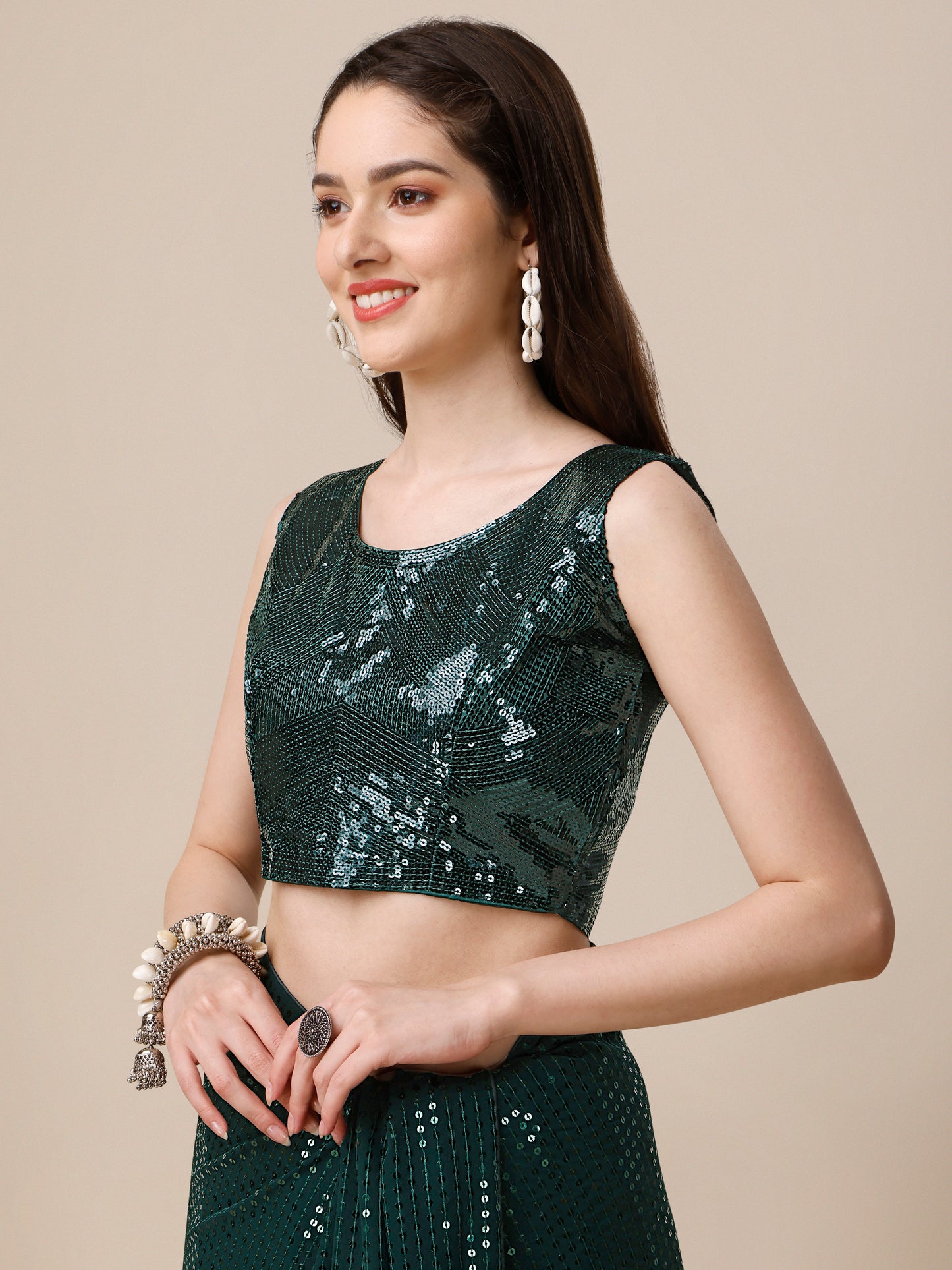 georgette women's green saree silk with blouse piece (0143-green )