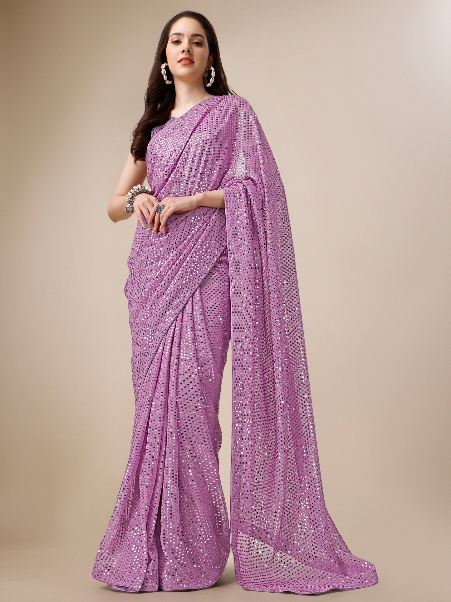georgette women's onion saree silk with blouse piece (0143-onion )