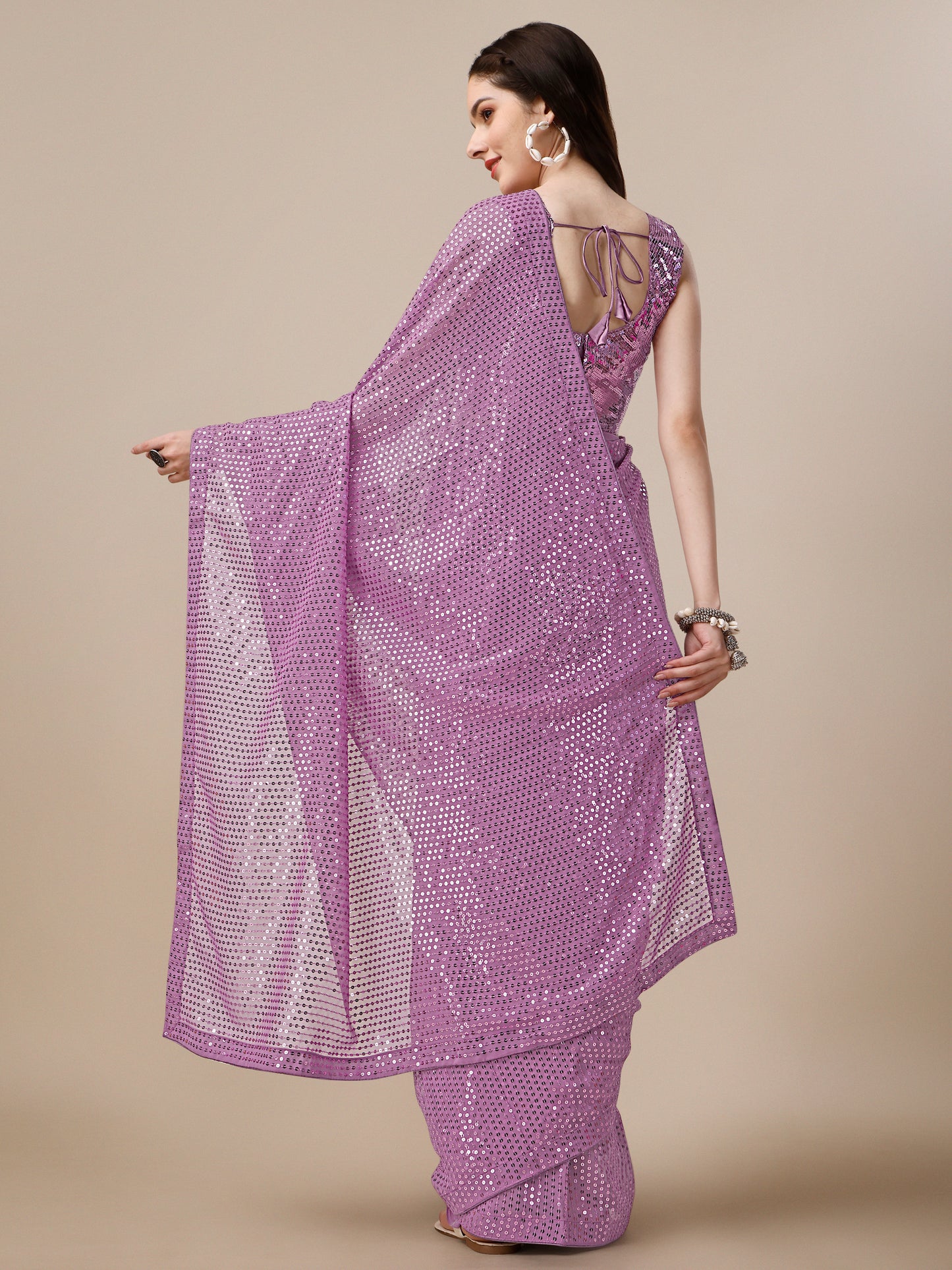 georgette women's onion saree silk with blouse piece (0143-onion )