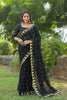 Georgette Women's Black Silk Saree with Embroidary Work (Black 0152-22 )