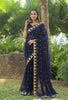 Georgette Women's Black Silk Saree with Embroidary Work (BLUE 0152-22 )