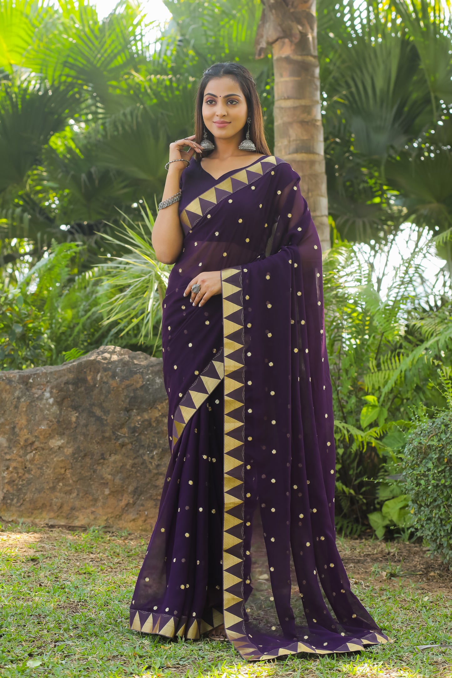 georgette women's black silk saree with embroidary work (wine 0152-22 )