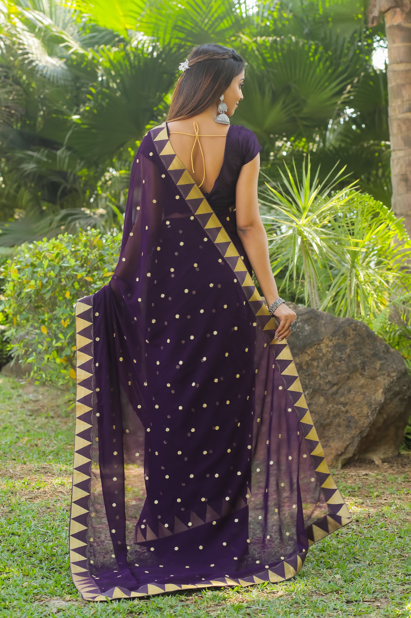 georgette women's black silk saree with embroidary work (wine 0152-22 )