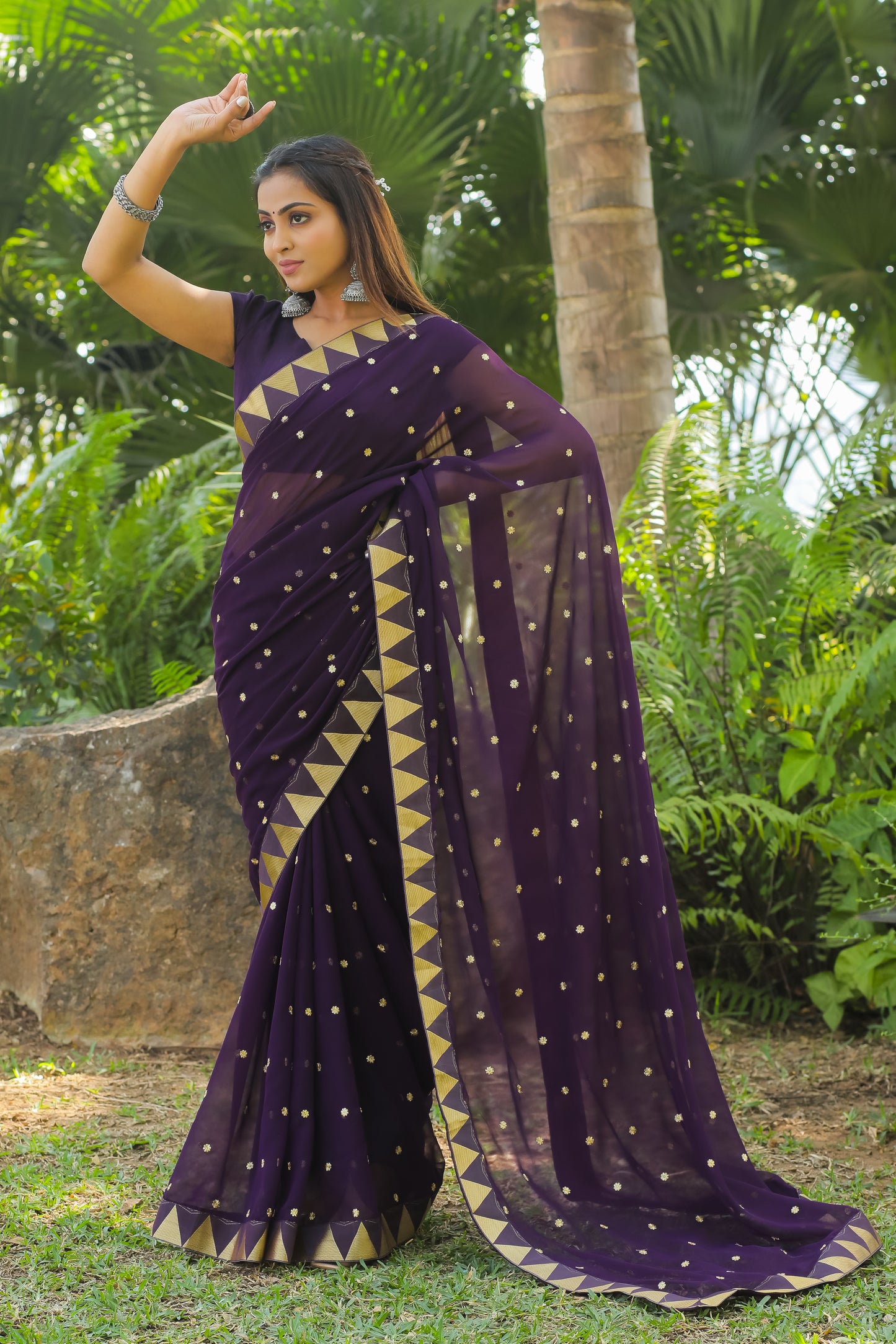 georgette women's black silk saree with embroidary work (wine 0152-22 )