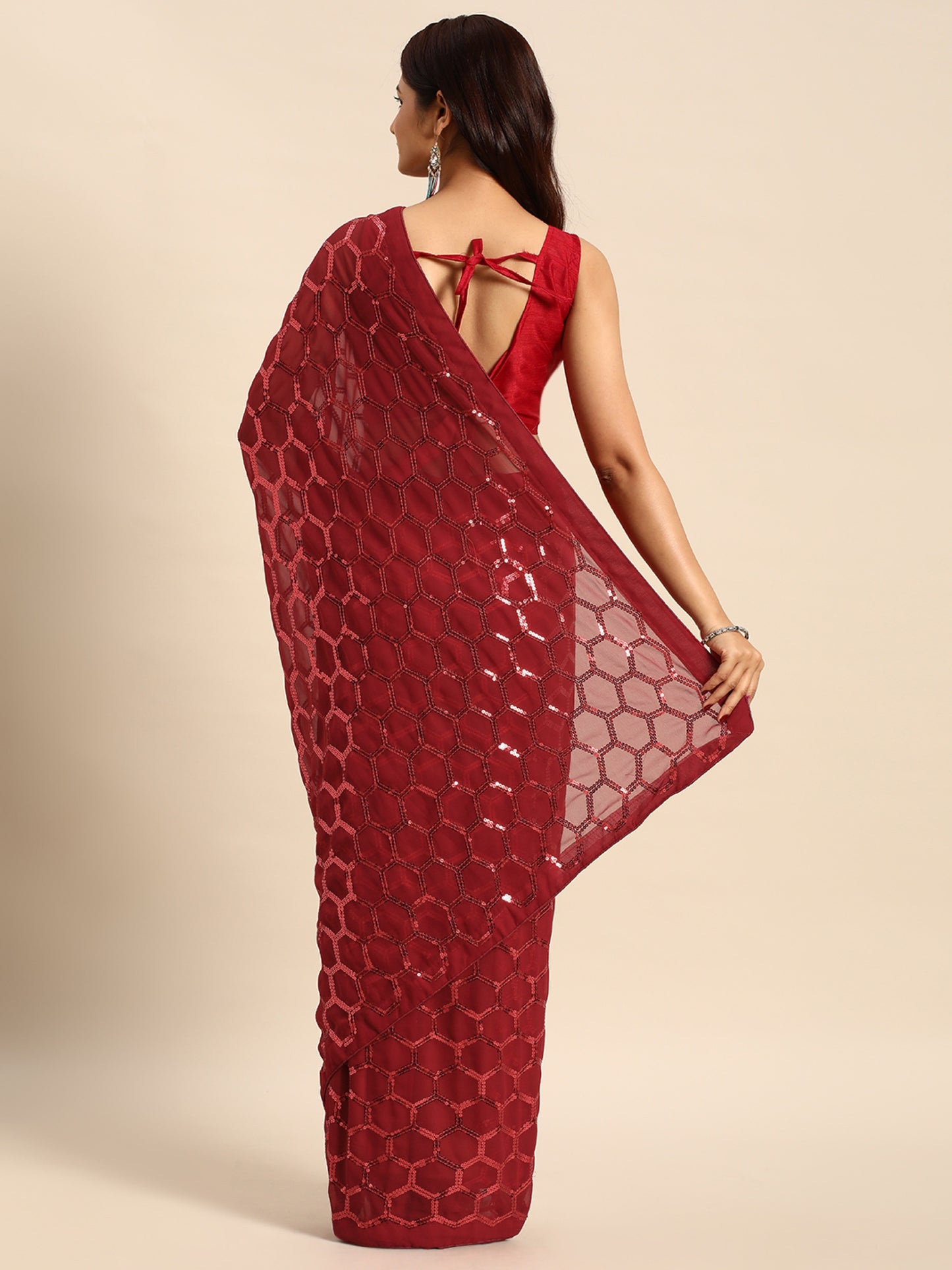 georgette women's black silk saree with pipping border,sequence work (maroon0163 )