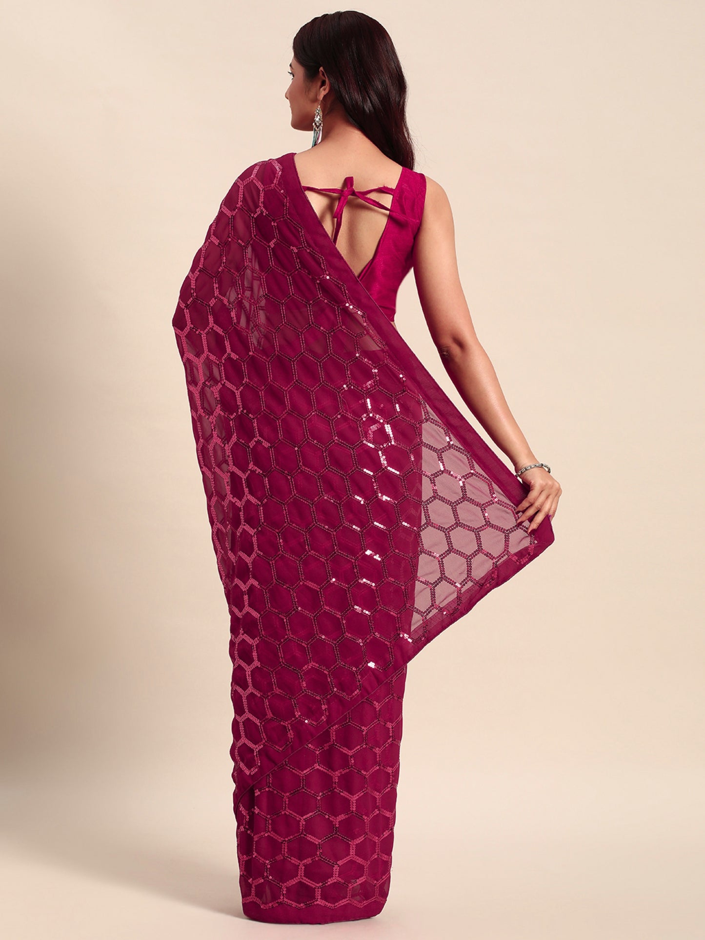 georgette women's black silk saree with pipping border,sequence work (pink0163 )
