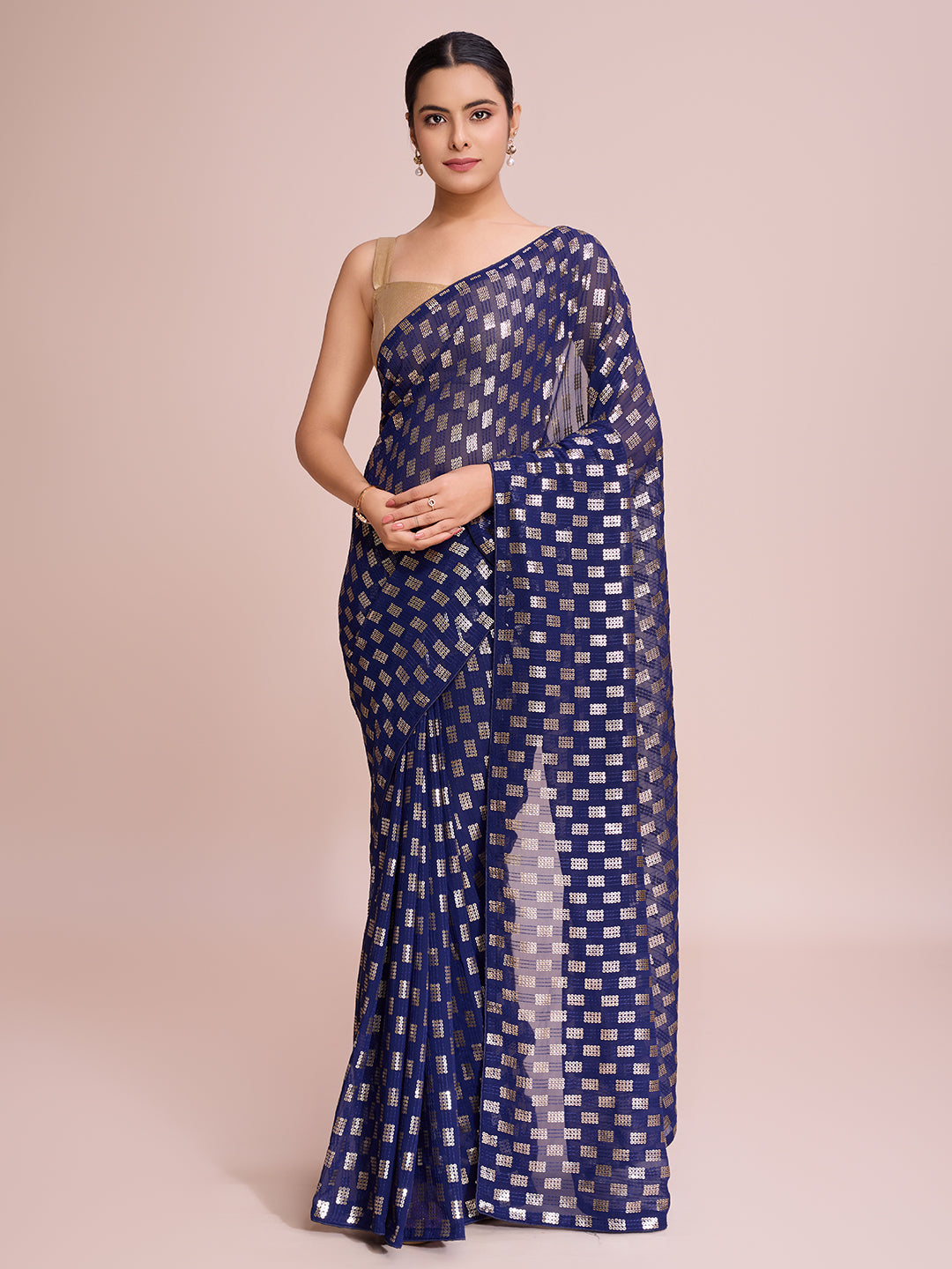 elegence women's georgette saree with blouse piece