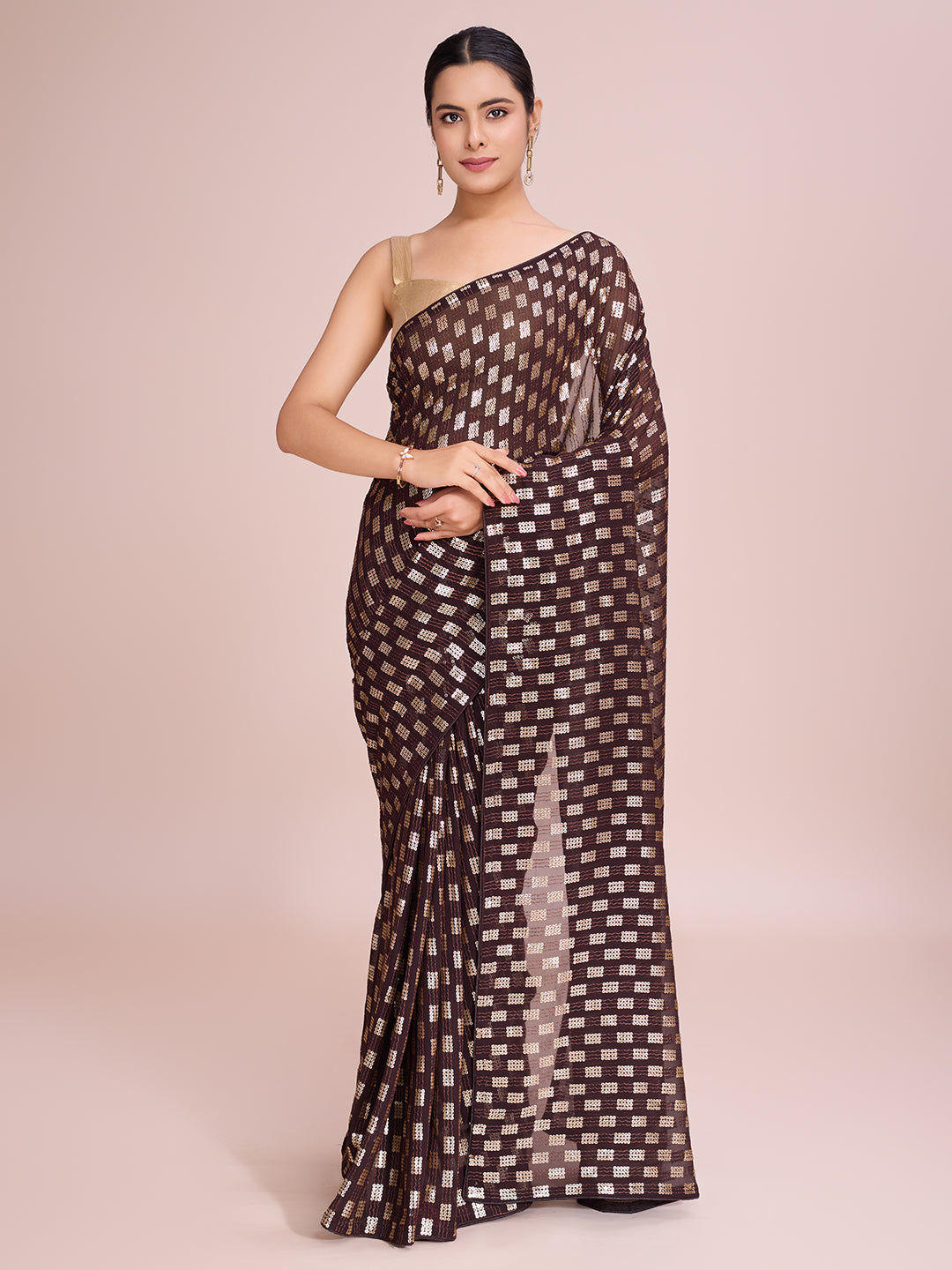 elegence women's georgette saree with blouse piece ( 0164-coffee )
