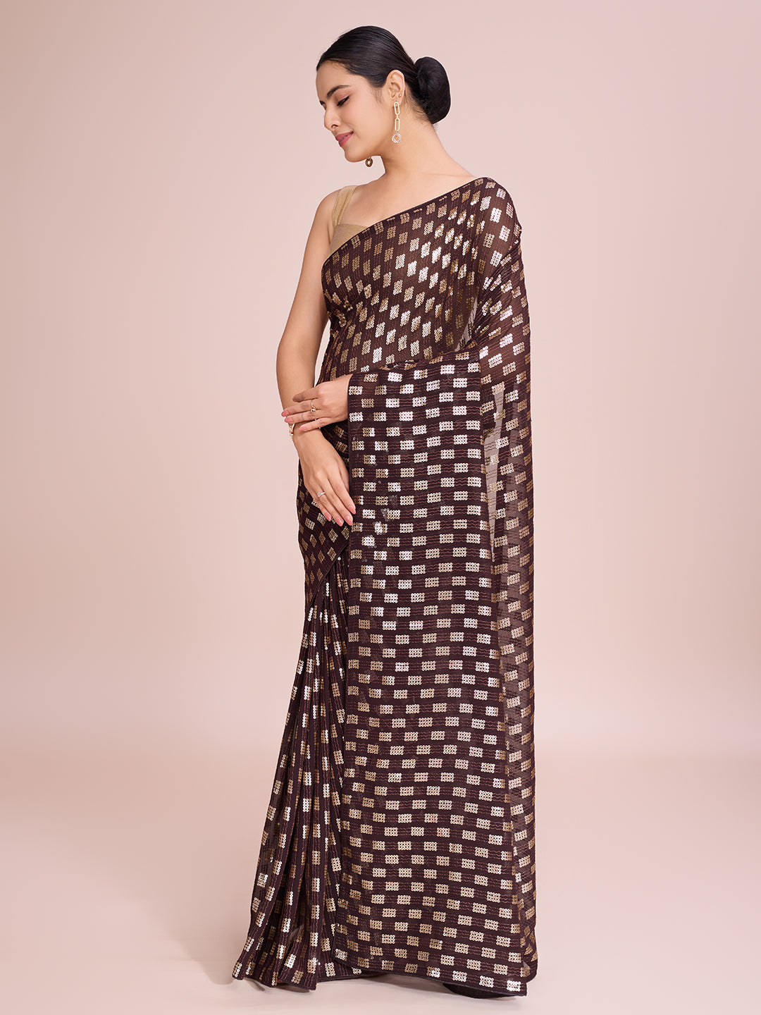 elegence women's georgette saree with blouse piece ( 0164-coffee )