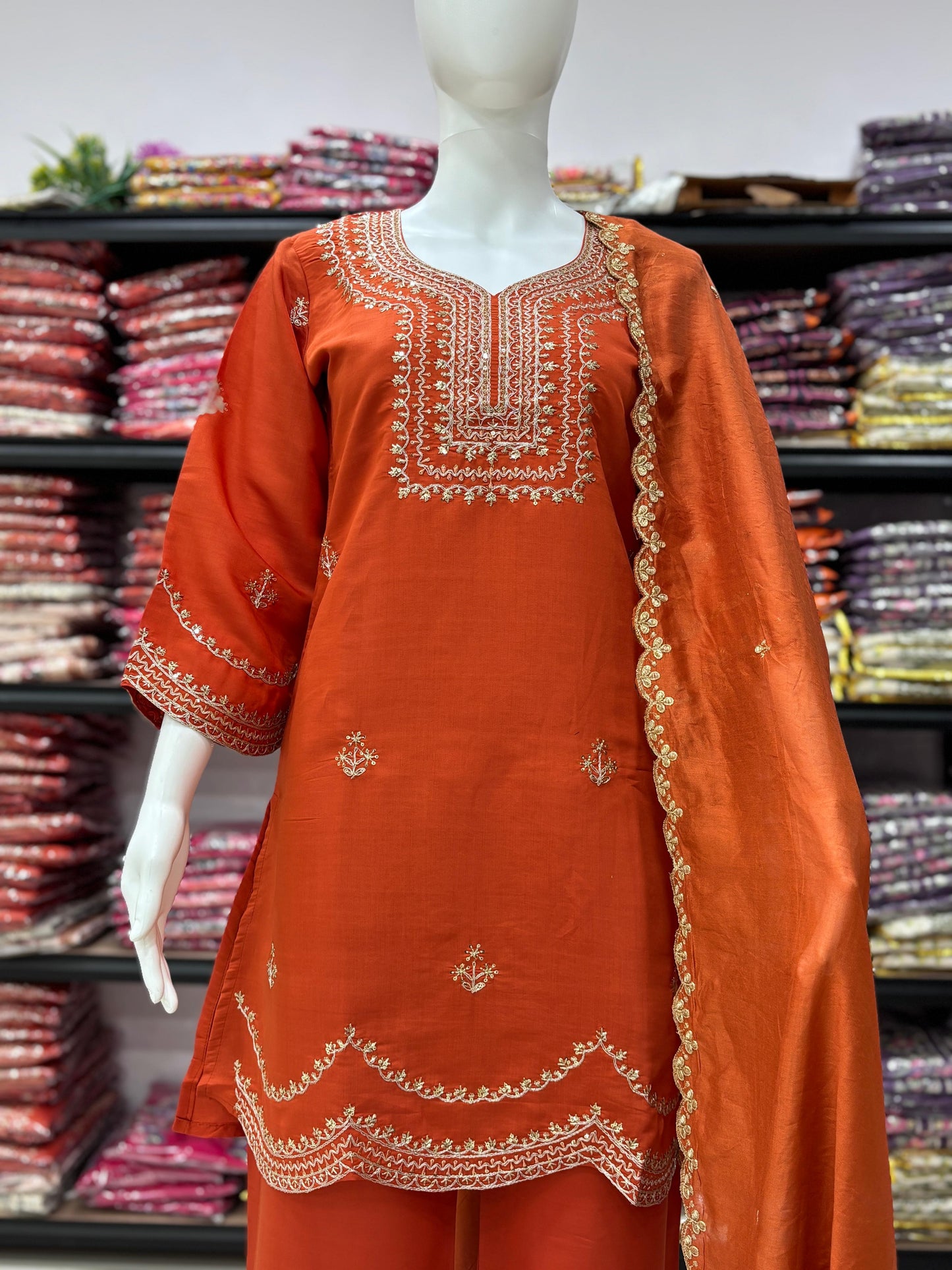 presenting the navratri special 3 pcs premium plazo set in pure roman silk fabric with to make you the centre of attention