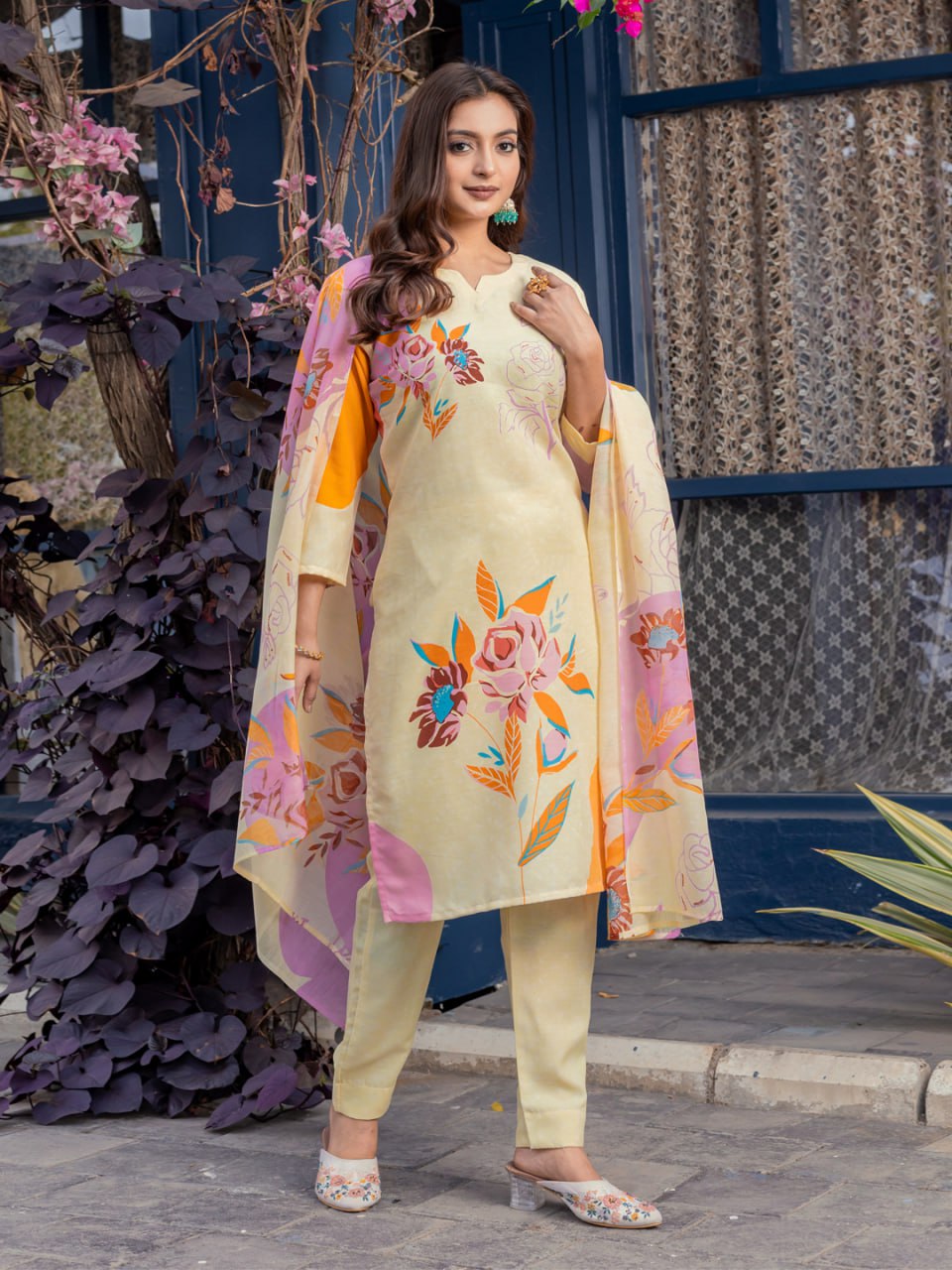 👗 fully stiched cotton kurti pant dupatta- cream * af2014