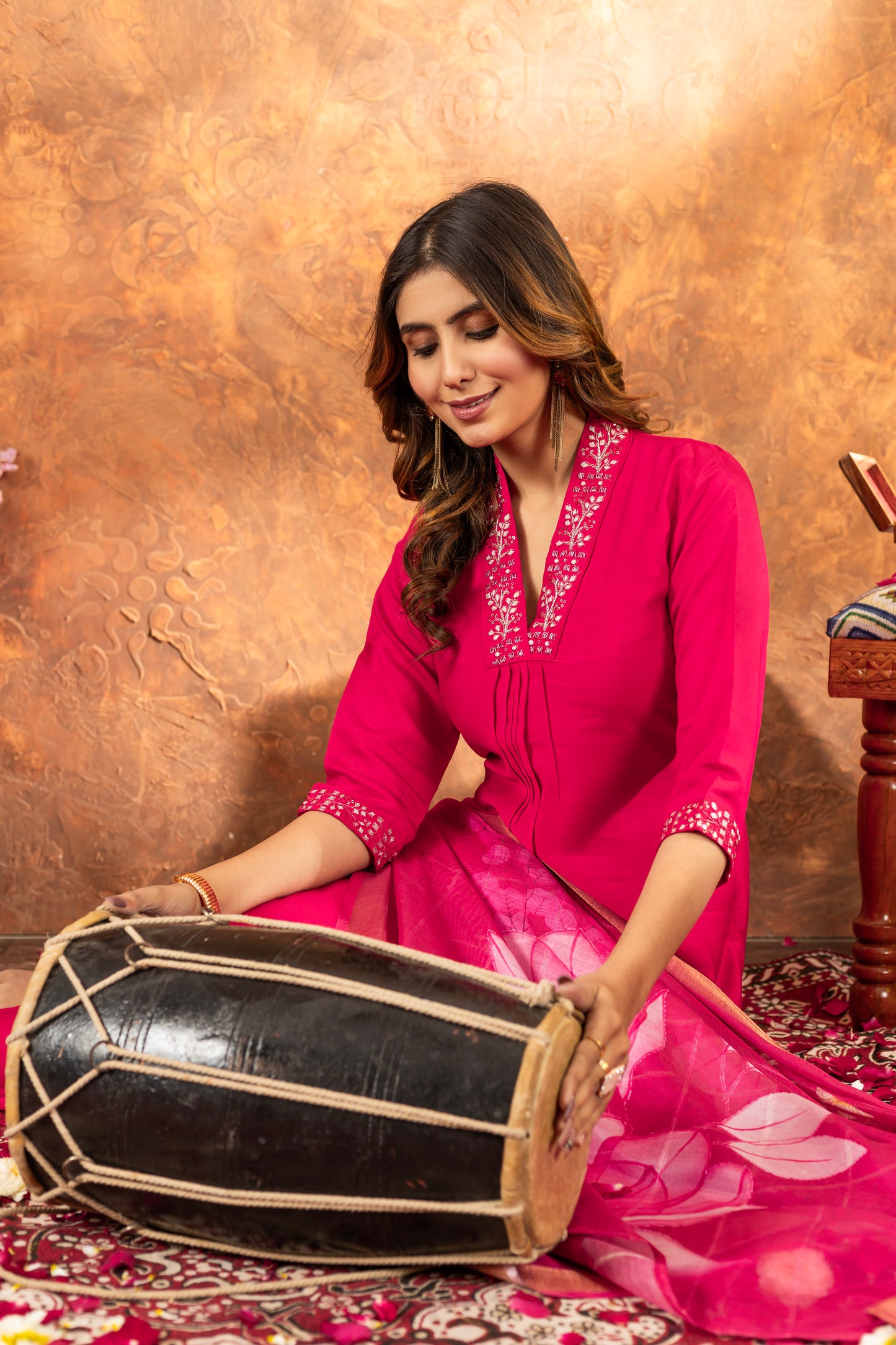 elegant pink kurti set with floral dupatta – perfect for every occasion