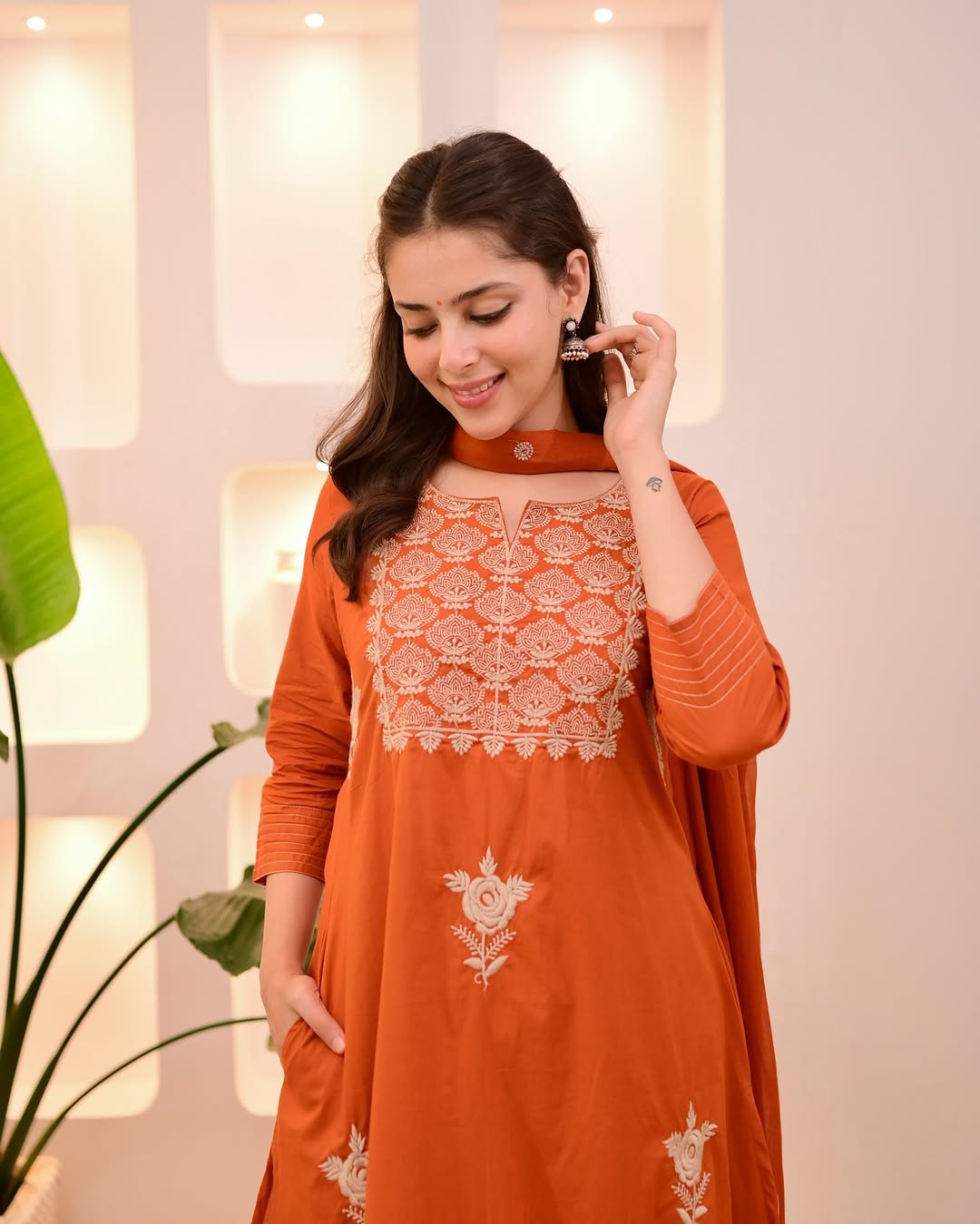 elegant white anarkali kurti with embroidered dupatta – festive & party wear