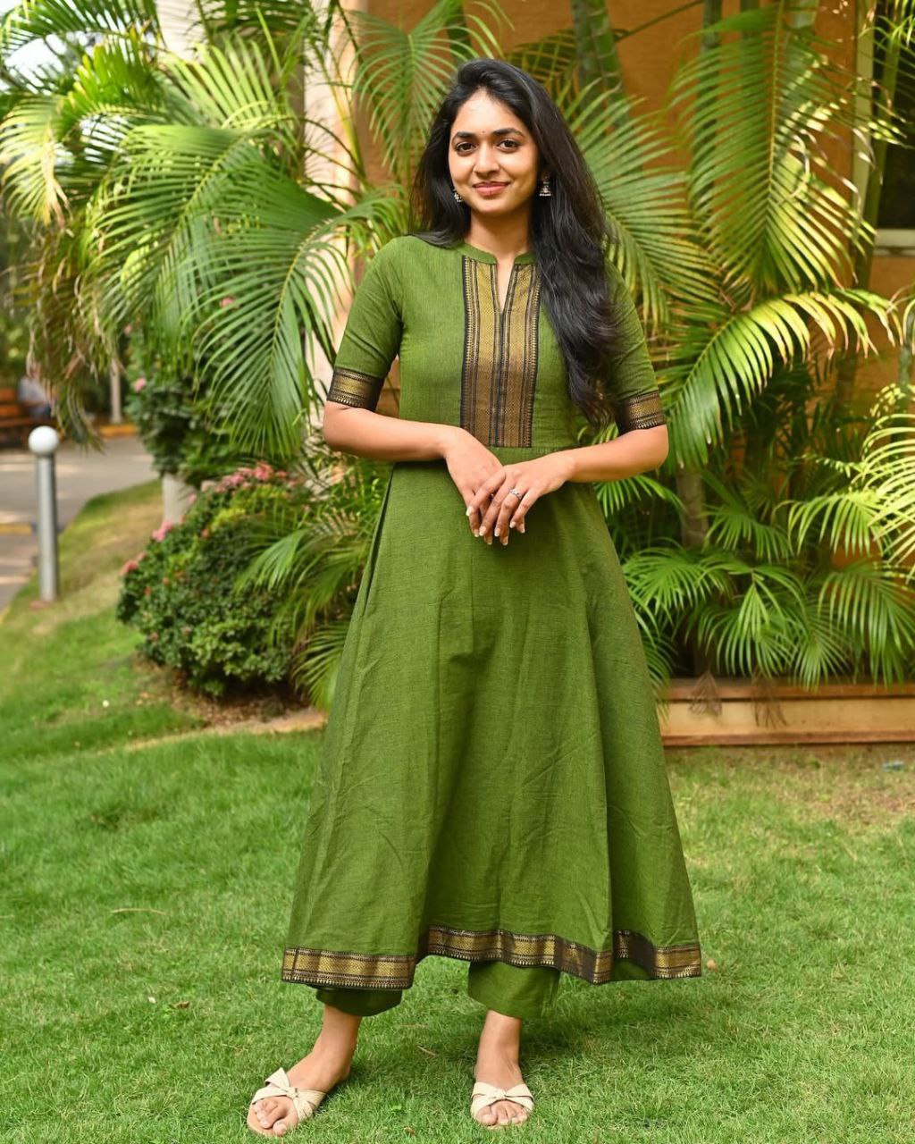 classic green kurta set – traditional touch with golden border