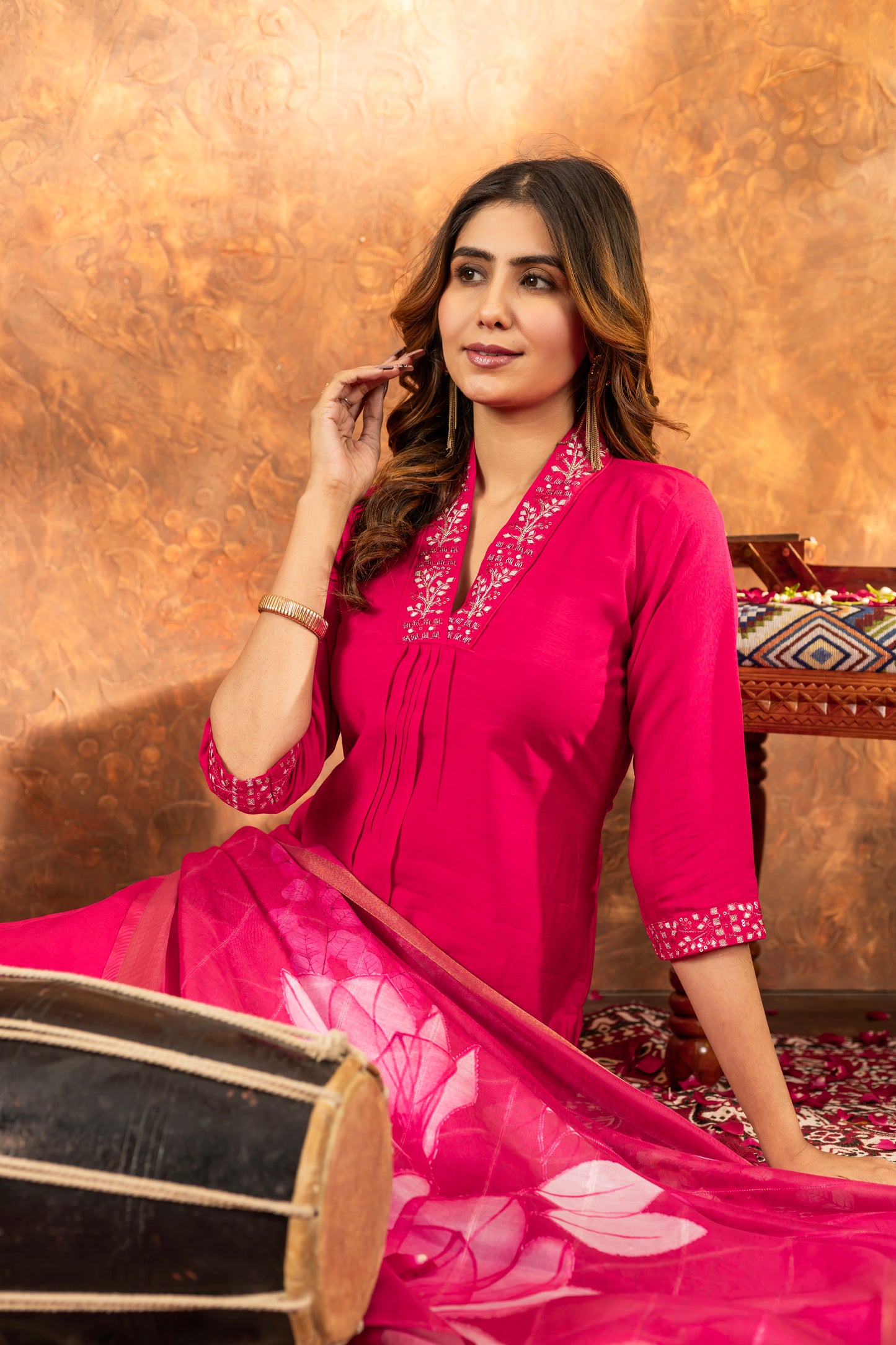 elegant pink kurti set with floral dupatta – perfect for every occasion