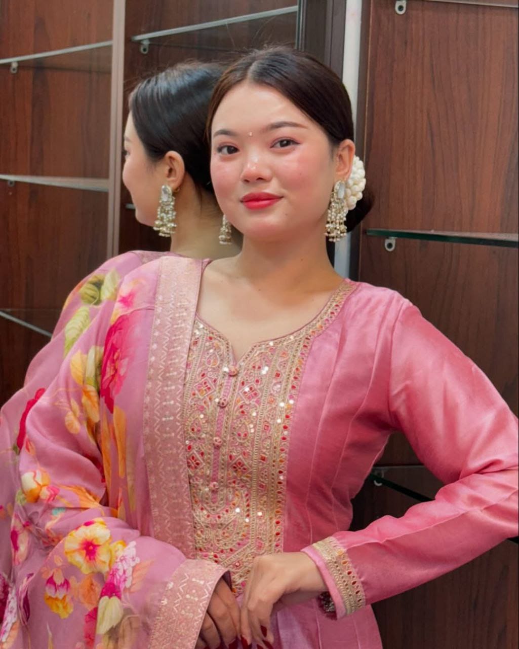 most magnificent banana silk anarkali style suit set