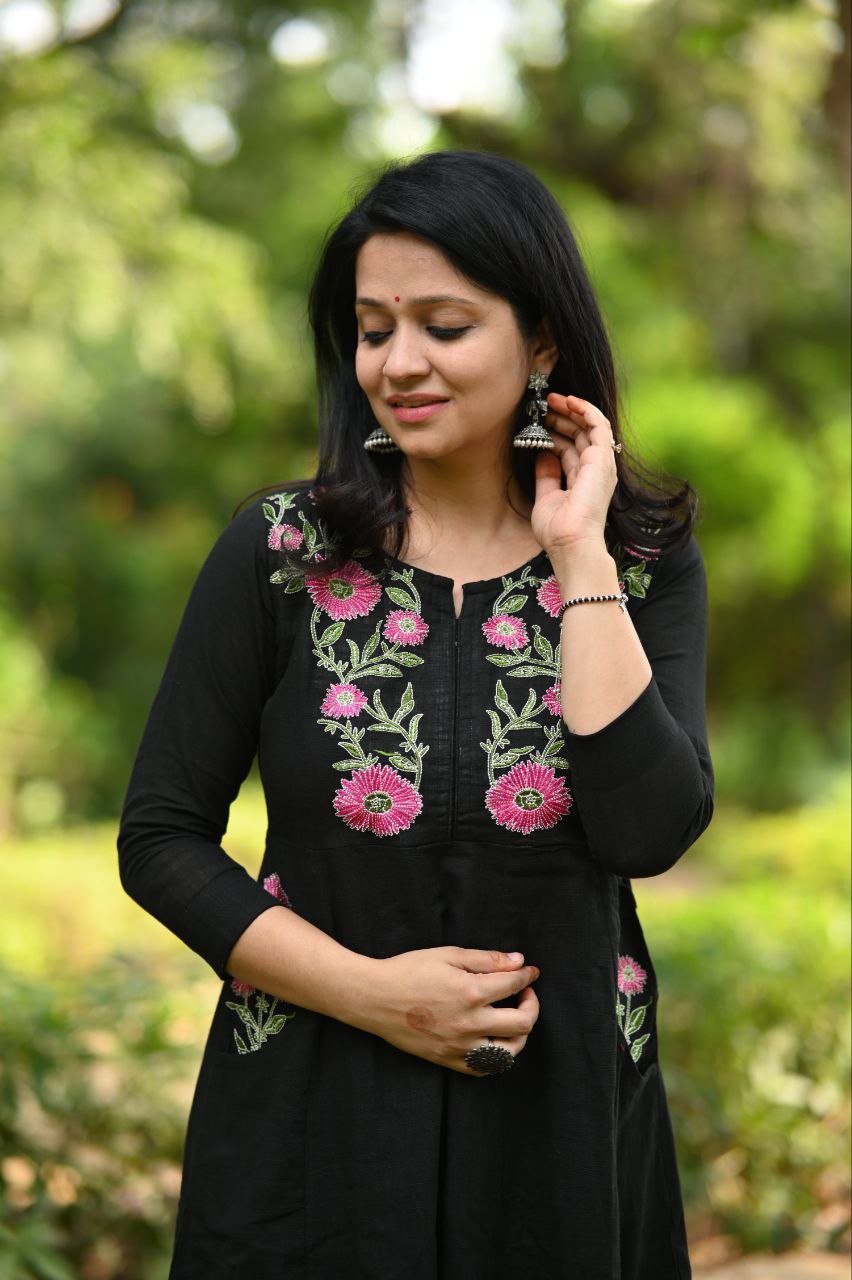 very modish pure cotton embroidery kurta set with pocket