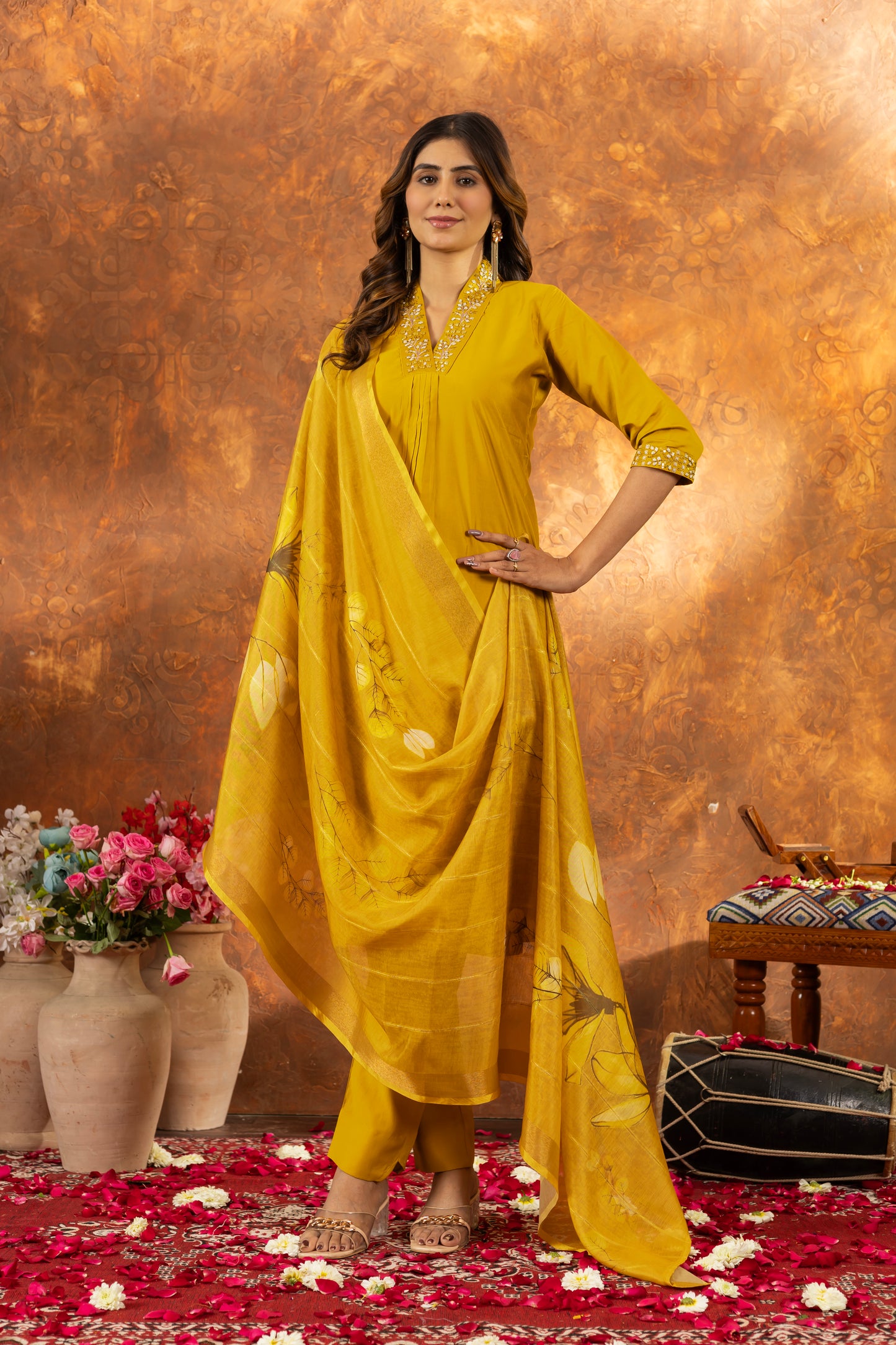 elegant mustard yellow kurti set with floral dupatta – perfect for every occasion