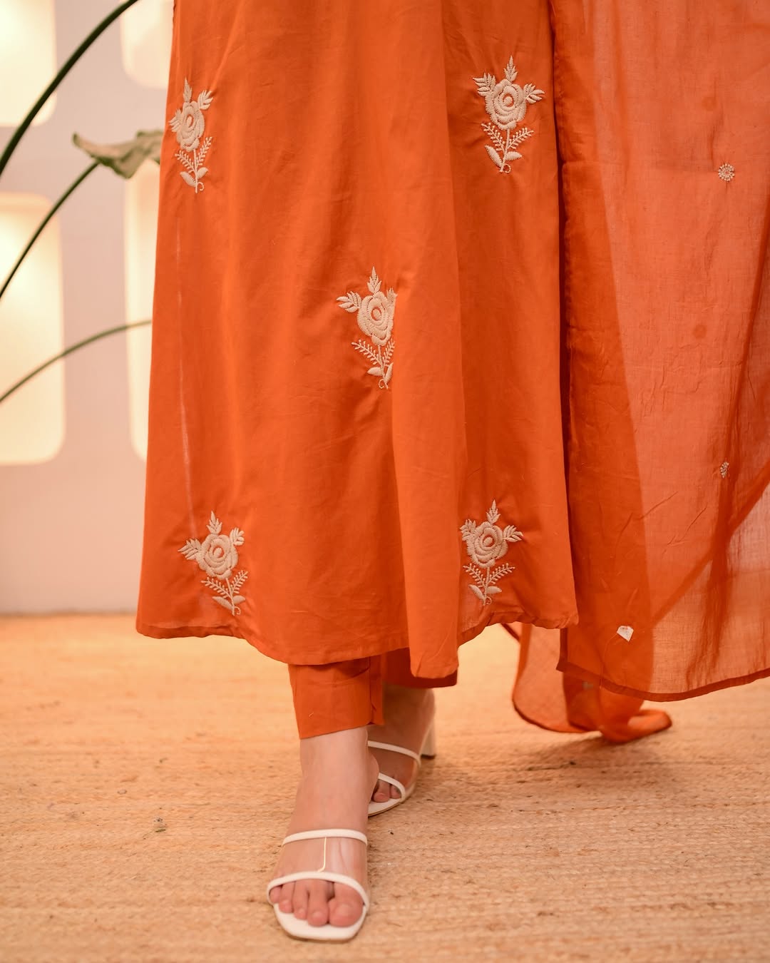 elegant white anarkali kurti with embroidered dupatta – festive & party wear