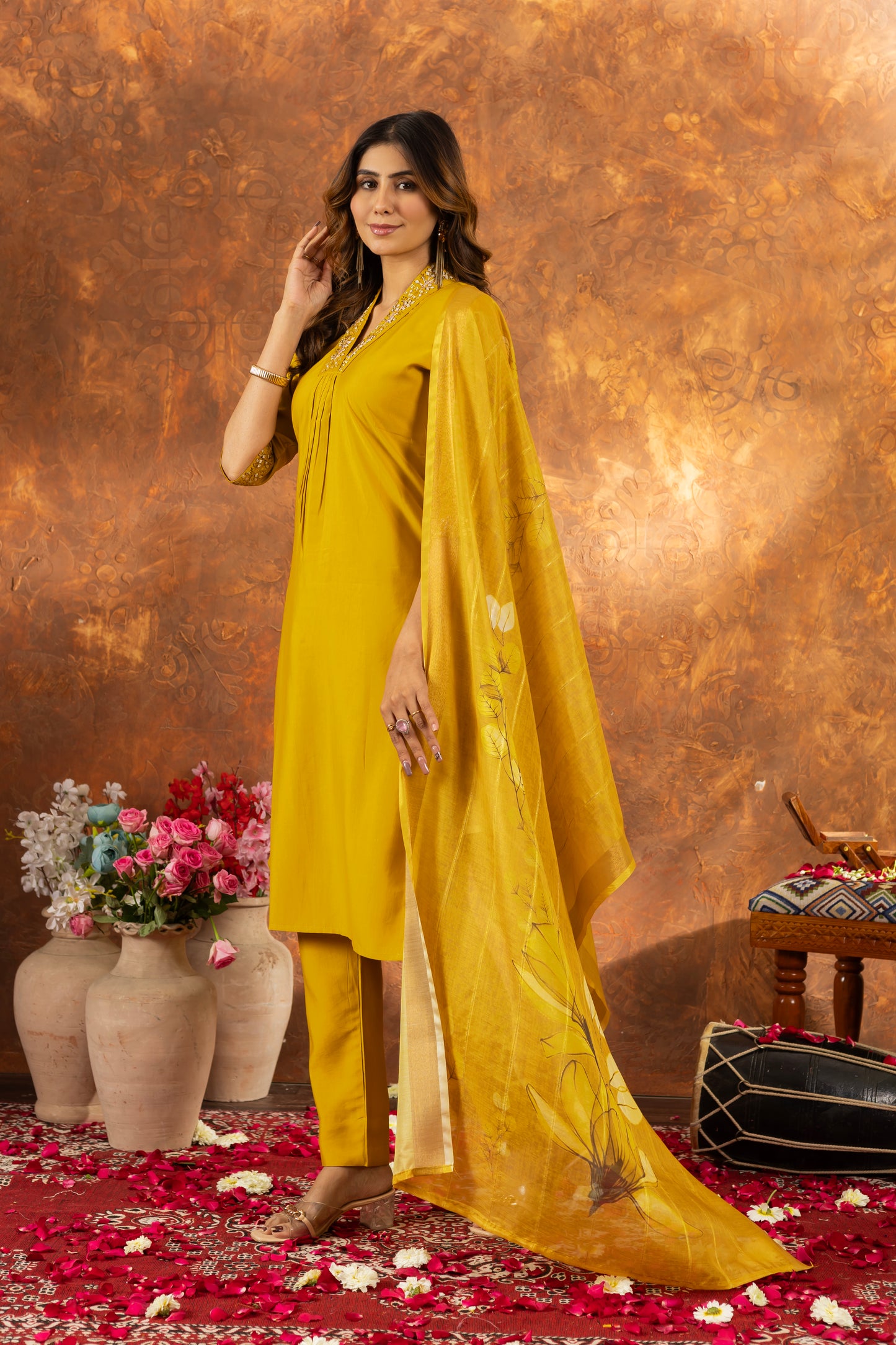 elegant mustard yellow kurti set with floral dupatta – perfect for every occasion