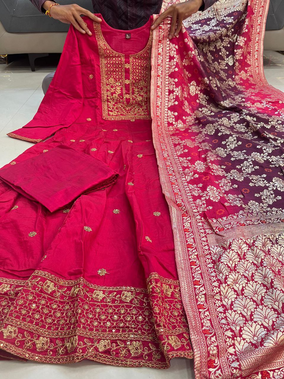 elegant hot pink anarkali – intricate embroidery & rich dupatta