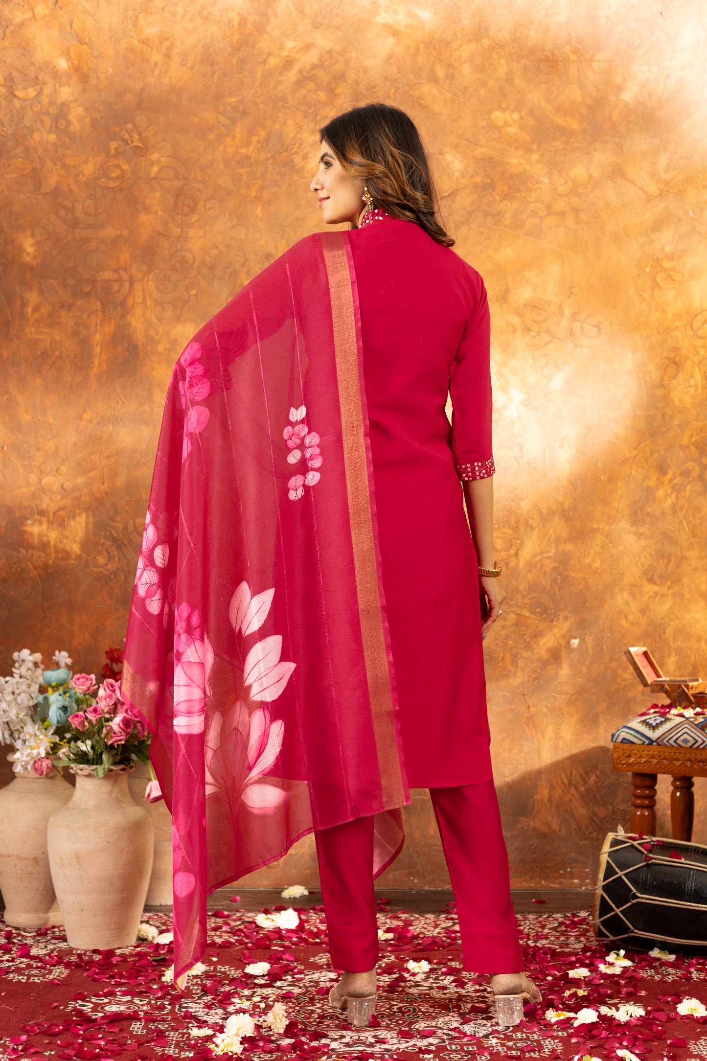 elegant pink kurti set with floral dupatta – perfect for every occasion