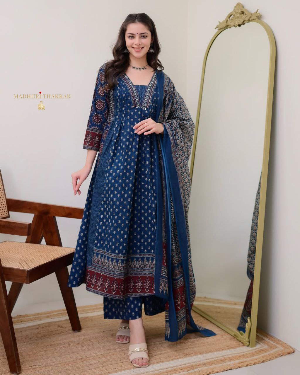 mal cotton kurti plazo with handwork nack dupatta set