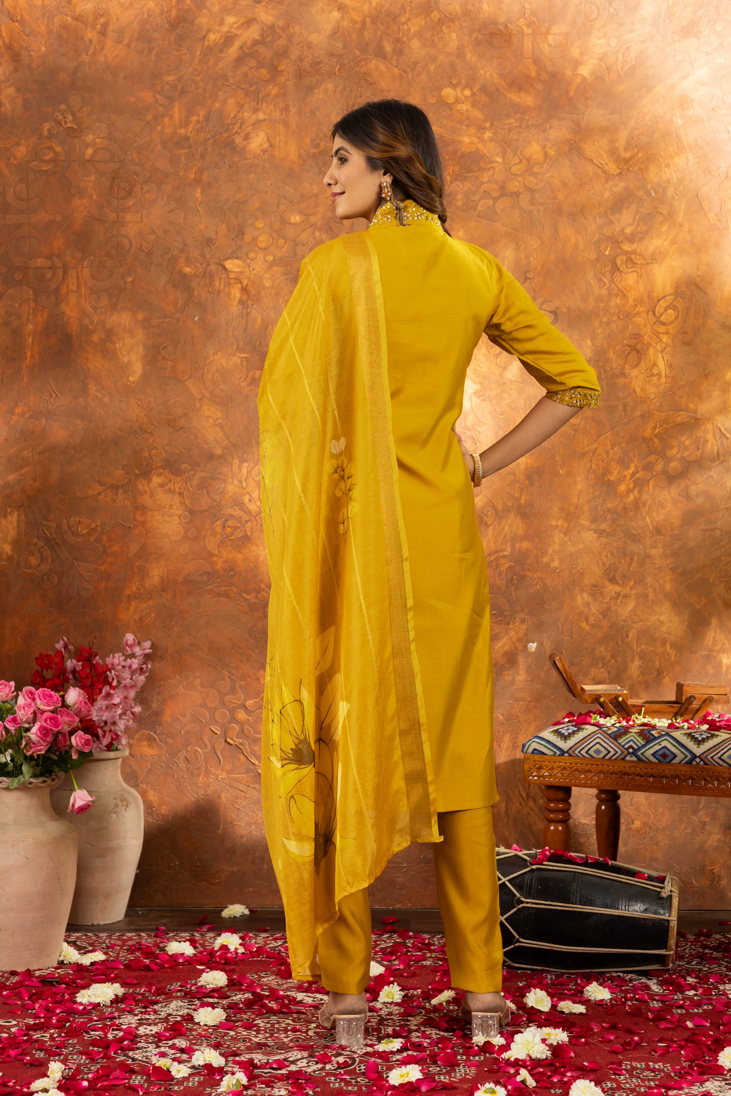 elegant mustard yellow kurti set with floral dupatta – perfect for every occasion