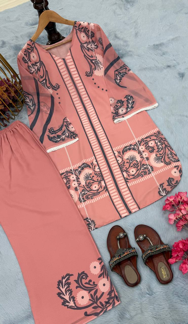 🦋 đěsigner party wear look pur sifon georgette top & plazzo co-ords set