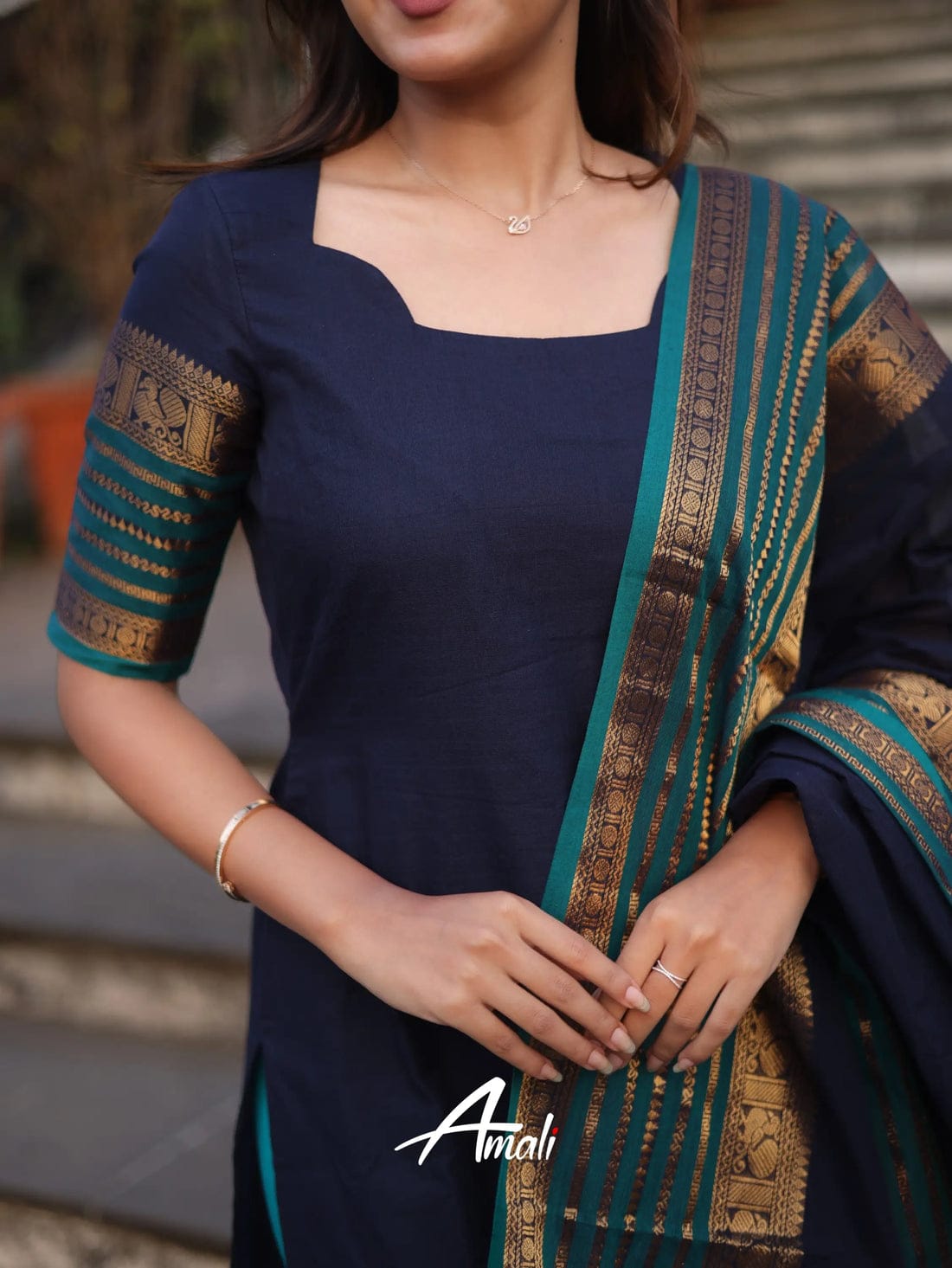 top & leggings + duppata + creamy pearl single line moti mala for women (4 piece)