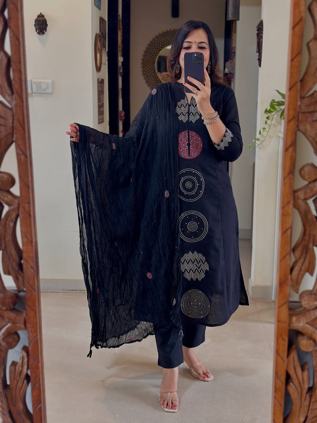 pure mul cotton kurti pent set with dupatta set