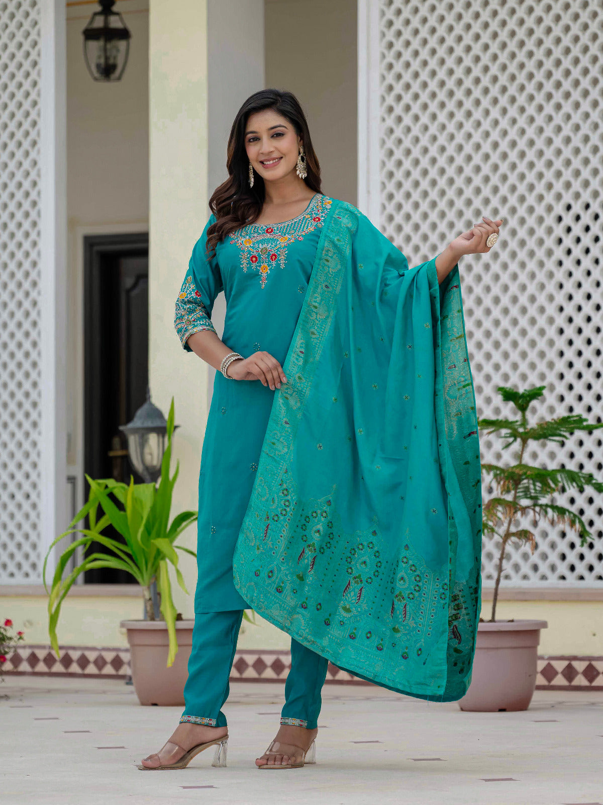 premium firozi kurti with dupatta – stylish & comfortable look
