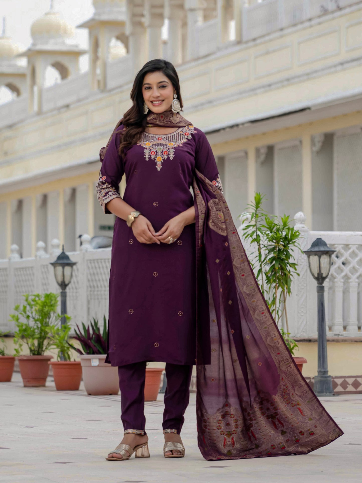 premium wine kurti with dupatta – stylish & comfortable look