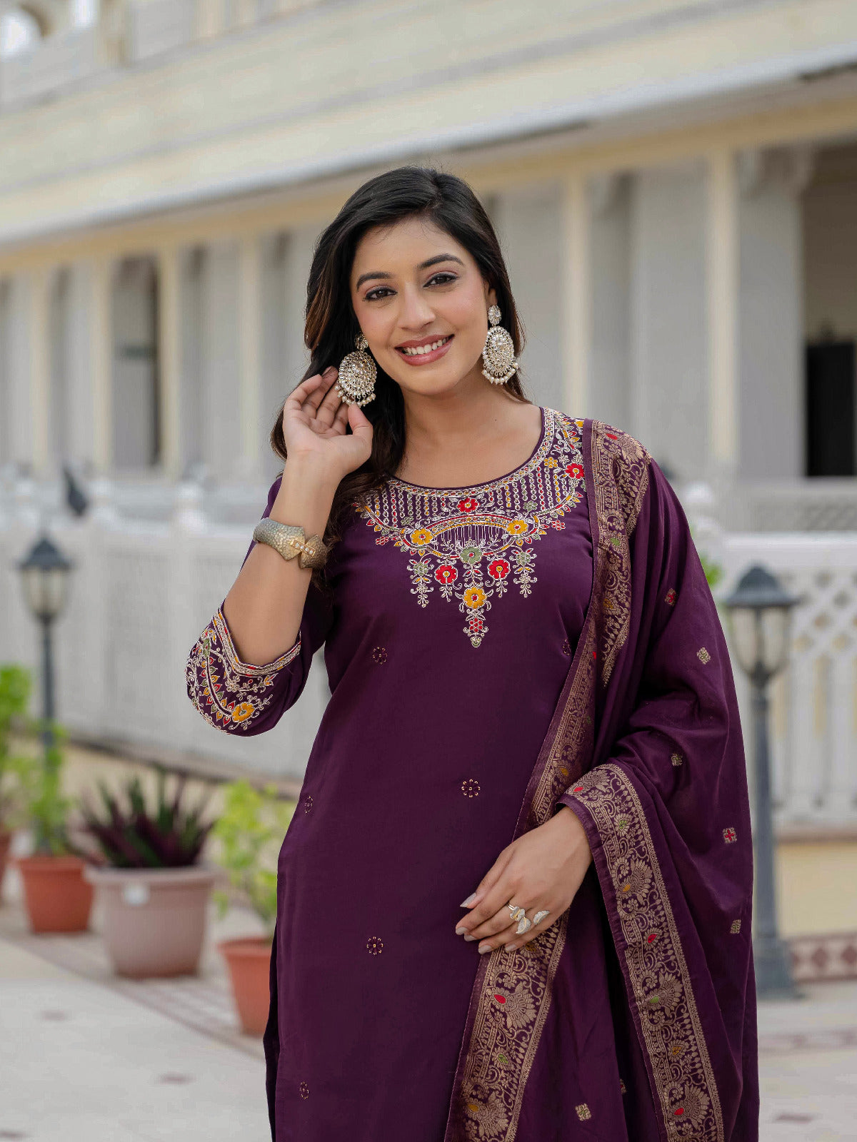 premium wine kurti with dupatta – stylish & comfortable look