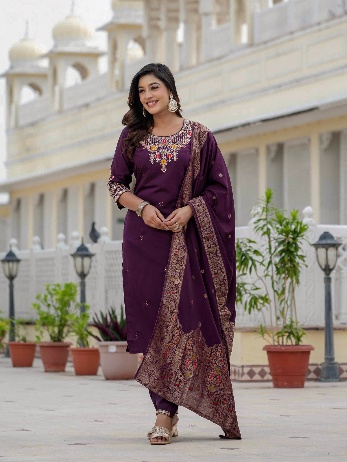 premium wine kurti with dupatta – stylish & comfortable look