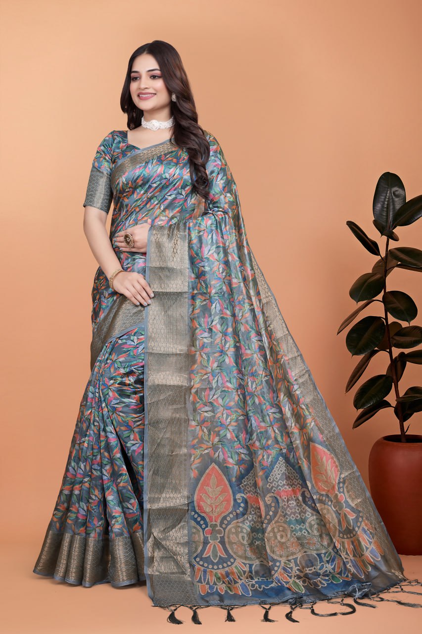 grey & multicolor soft silk saree with ethnic pallu (gg-506)