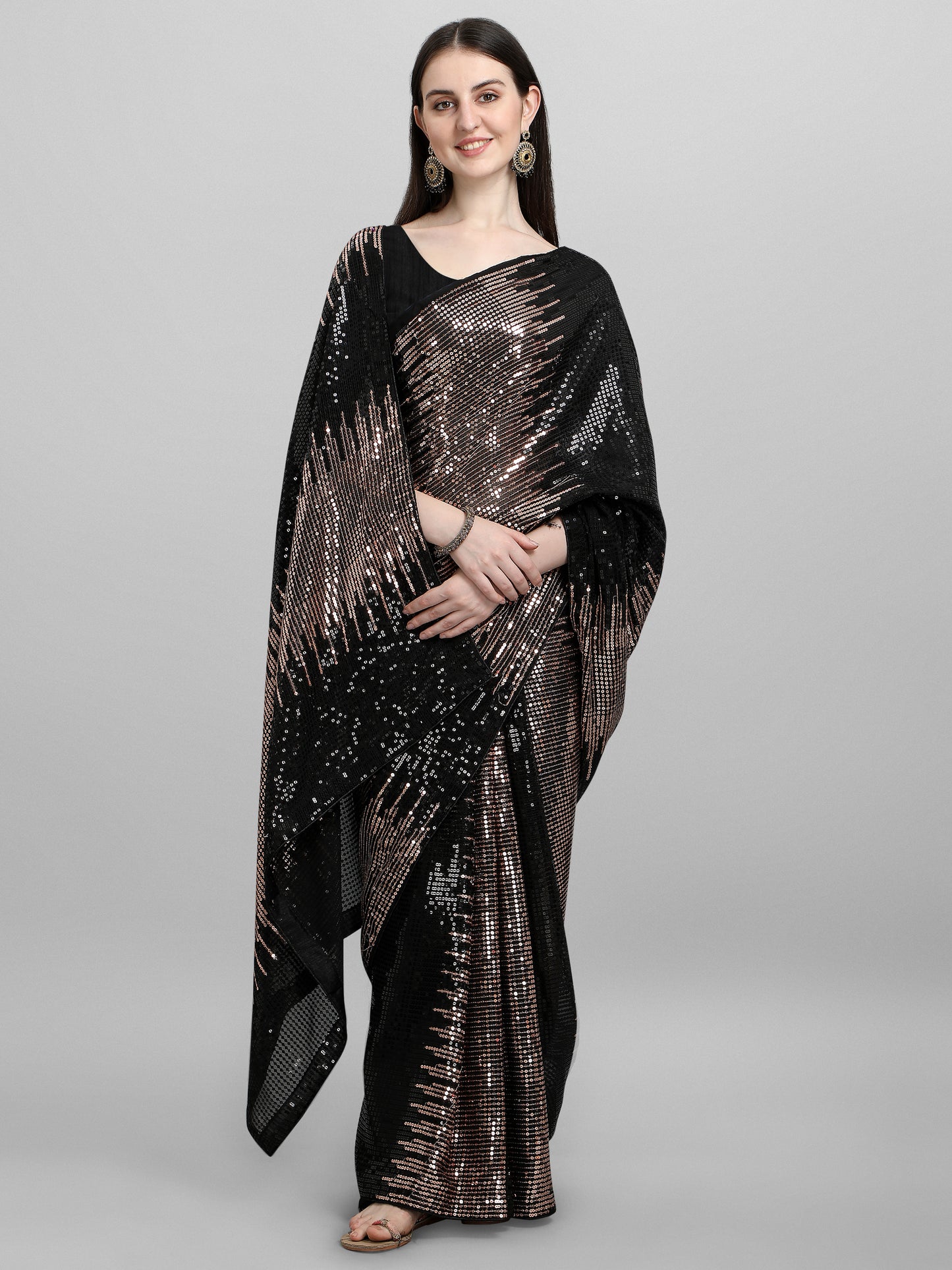 women's silk & georgette copper saree with unstiched blouse piece ( 0004- copper )