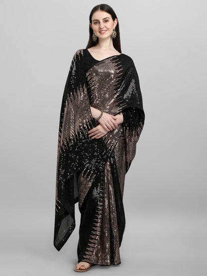 Women's Silk & Georgette Copper Saree With Unstiched Blouse Piece ( 0004- Copper )
